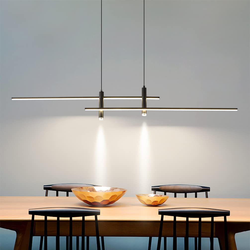 Modern Black LED Pendant Lamp - Dimmable Hanging Light with Remote Control & Adjustable Height for Dining Room, Kitchen Island, Breakfast Nook & Home Decor