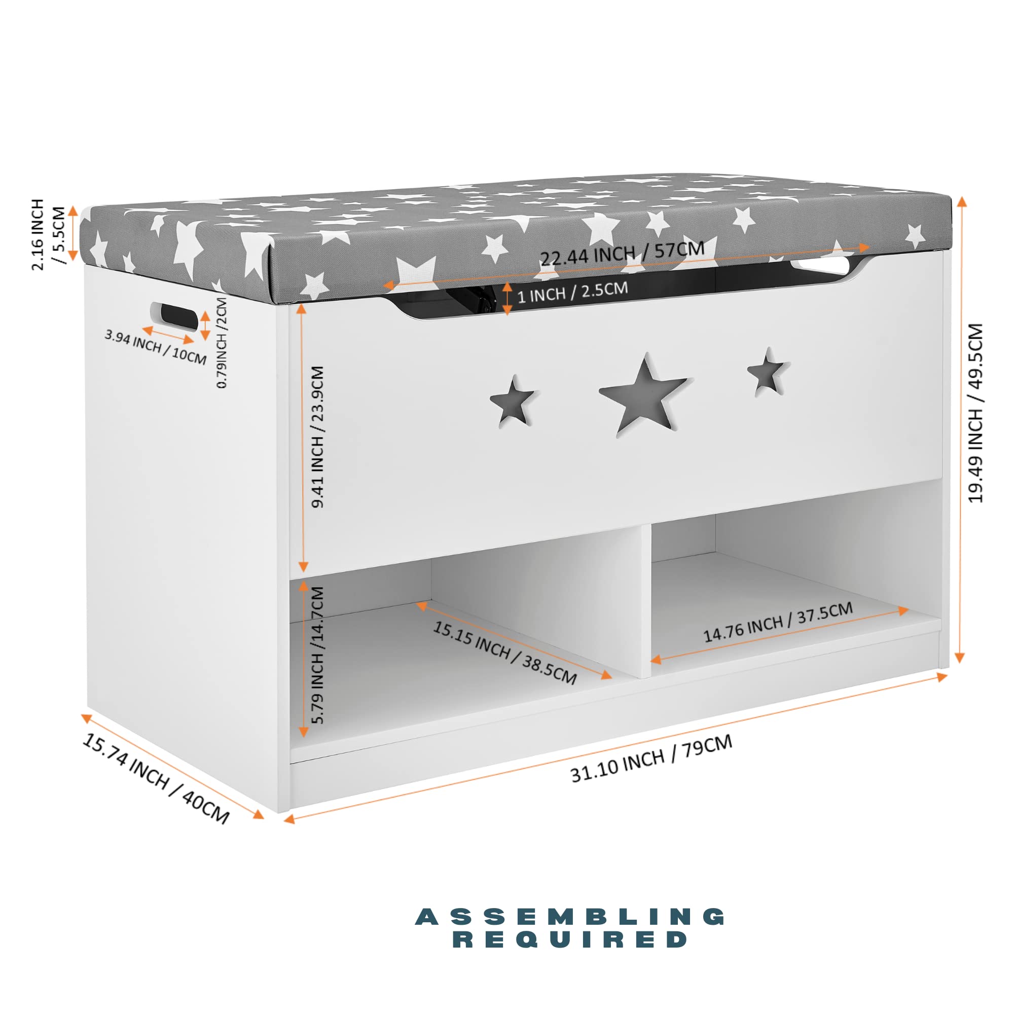 Gray & White Kids Toy Storage Bench with Cushion Seat - Multi-Functional Organizer for Toys, Shoes & Books - Perfect for Bedroom, Playroom & Nursery Organization