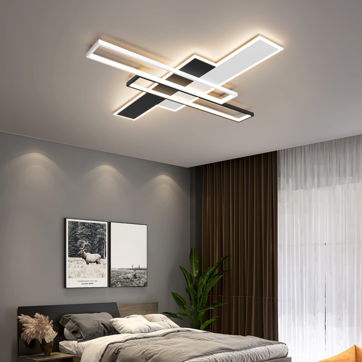 85W LED Ceiling Light Fixture with Remote - Black Square Acrylic Modern Flush Mount Lamp, Dimmable 3000K-6000K for Bedroom, Kitchen, Living Room & Study - Perfect for Ambient Lighting and Home Decor