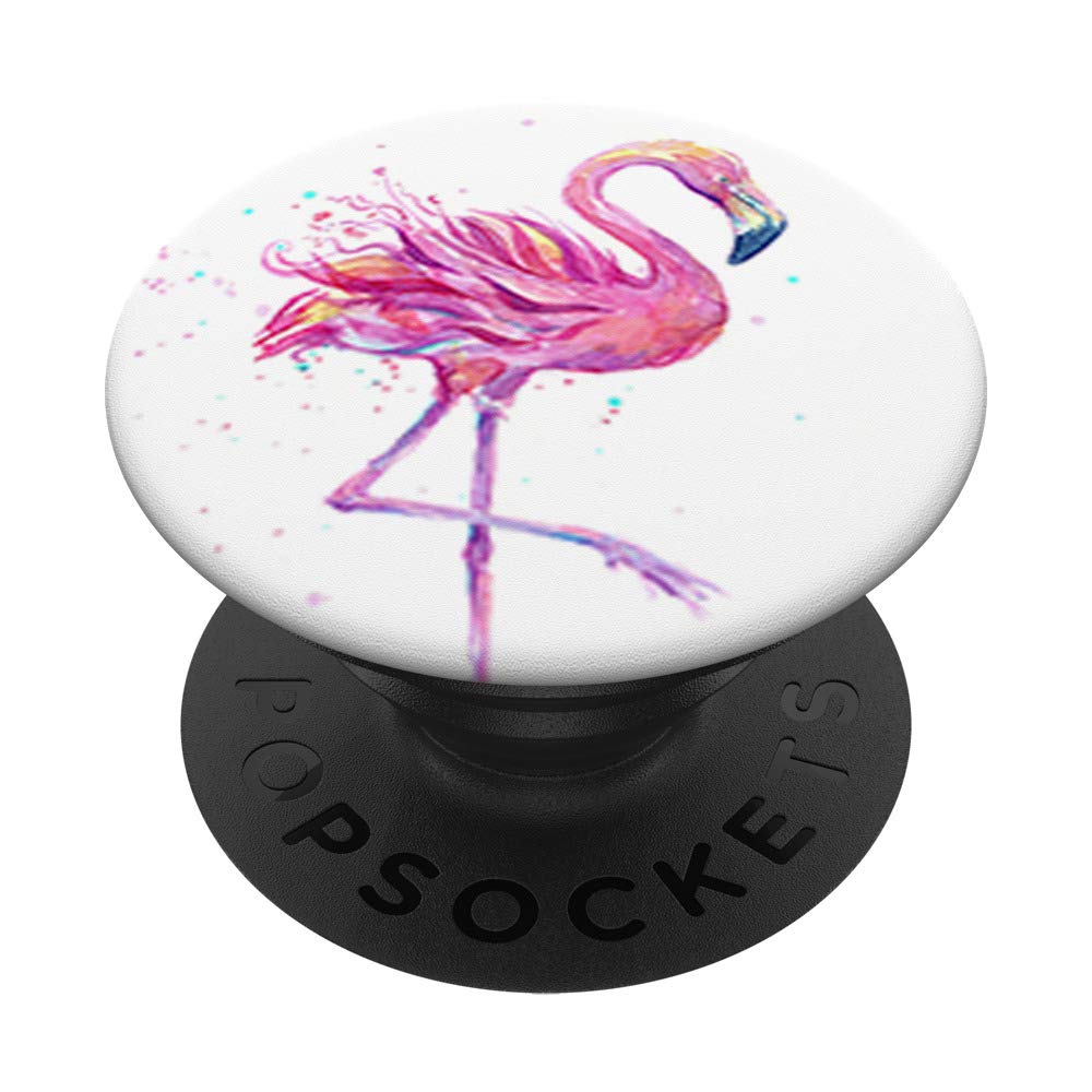Swappable PopGrip with Cute Pink Flamingo Watercolor Design - Bird Artwork Phone Grip for iPhone & Samsung | Perfect for Summer Beach Trips, Pool Parties & Tropical Vacations