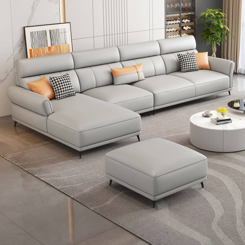 L-Shaped Pine Wood Reclining Sofa in Tangerine Orange - Left Facing Sectional Couch for Living Room, Lounge & Home Theater Comfort