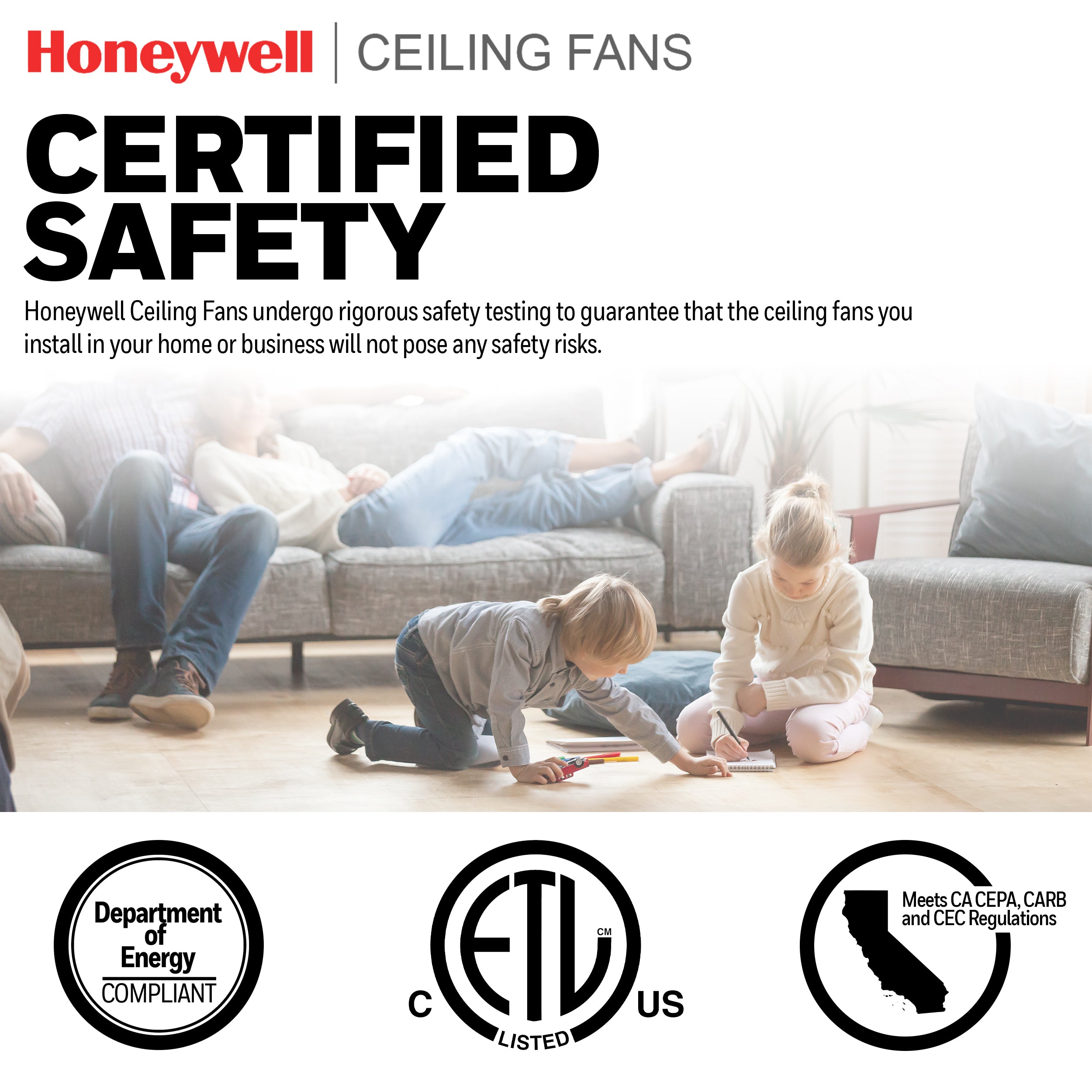 42 Inch Honeywell Conifer Matte Black Ceiling Fan with Light Kit and Remote Control - Perfect for Living Room, Bedroom, and Outdoor Patio Cooling