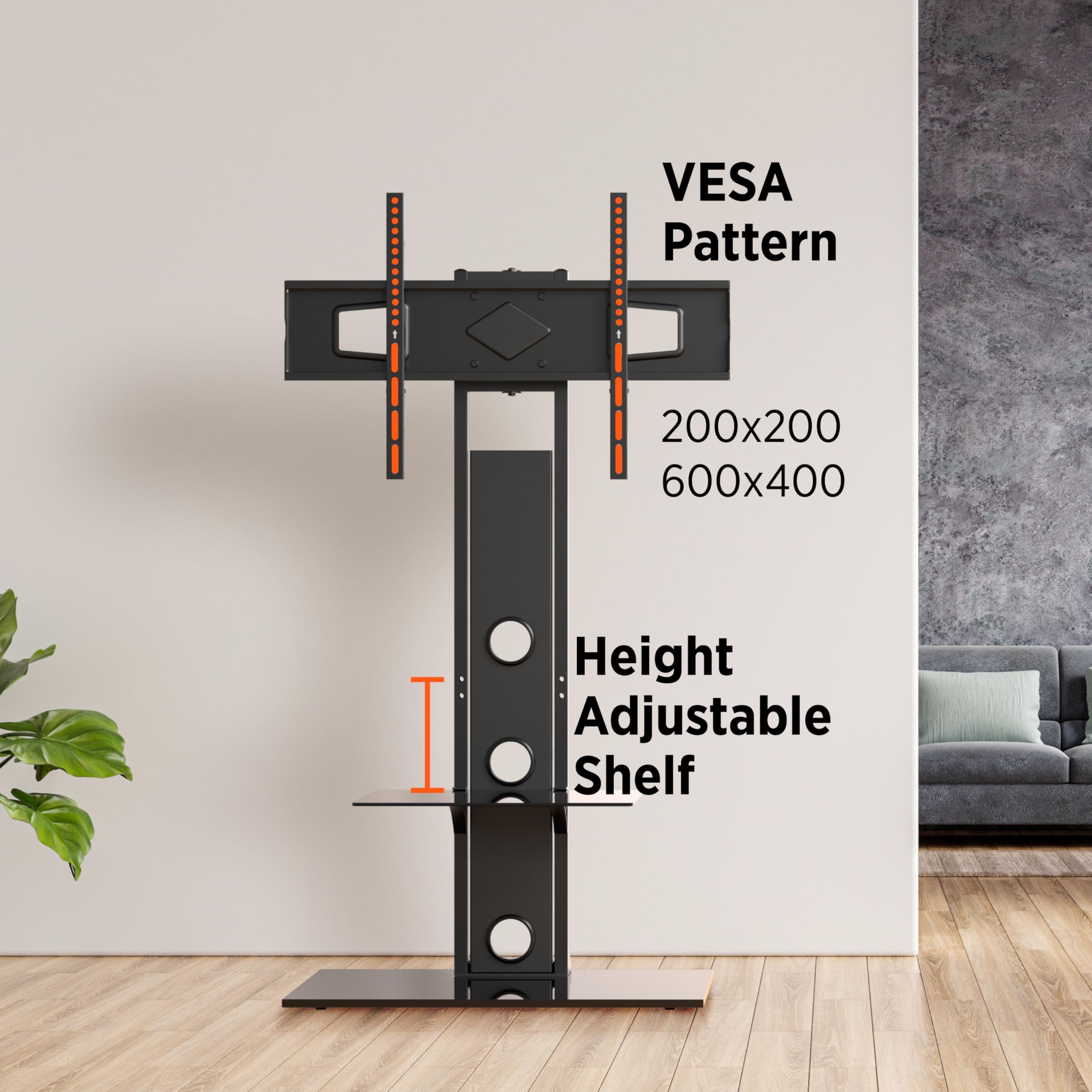 ProMounts Universal Swivel Floor TV Stand for 37-72 Inch TVs - Heavy Duty Adjustable TV Mount with Shelves (±25° Tilt) - Supports up to 110 lbs - Perfect for Living Rooms, Bedrooms & Home Theaters