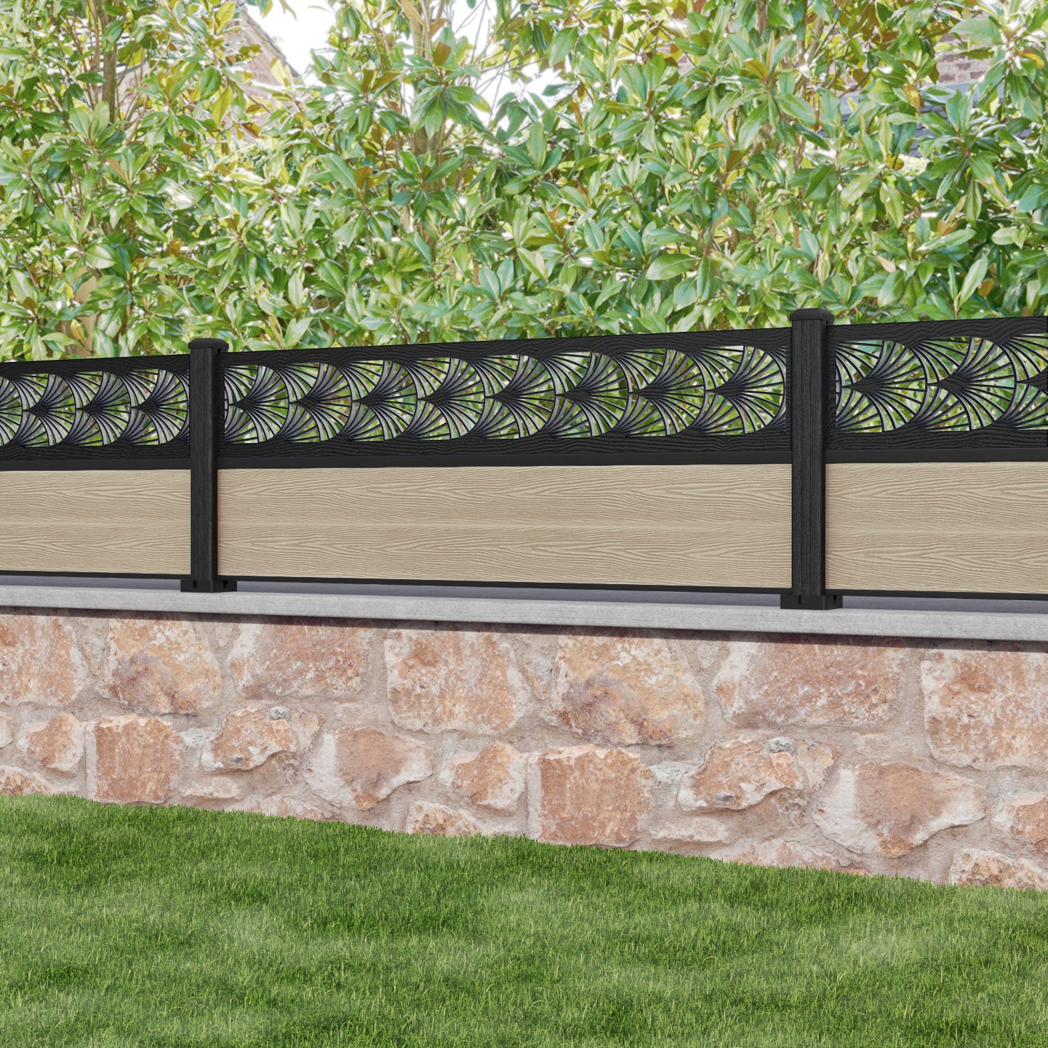 Classic Laurel Fence Panel - Light Oak Composite Wood Privacy Fence with Durable Posts | Outdoor Garden, Backyard, and Patio Fencing Solution
