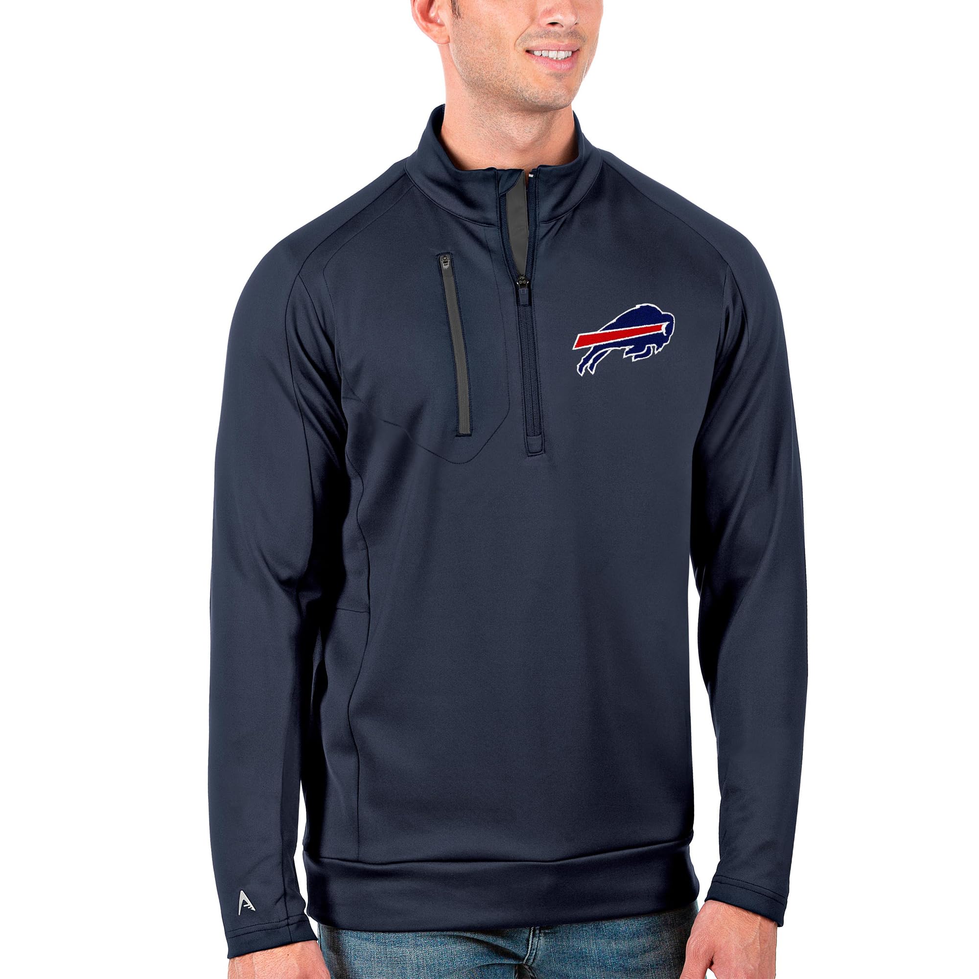 Antigua Men's Navy/Charcoal Buffalo Bills Quarter-Zip Pullover Jacket - Lightweight Performance Fleece for Football Fans & Outdoor Activities