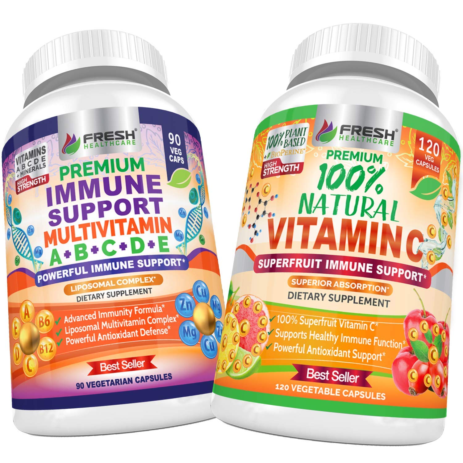 FRESH HEALTHCARE Immune Support Multivitamin with Natural Vitamin C - Daily Supplement for Adults & Kids | Boost Immunity, Energy & Overall Wellness | Perfect for Cold Season, Travel & Busy Lifestyles