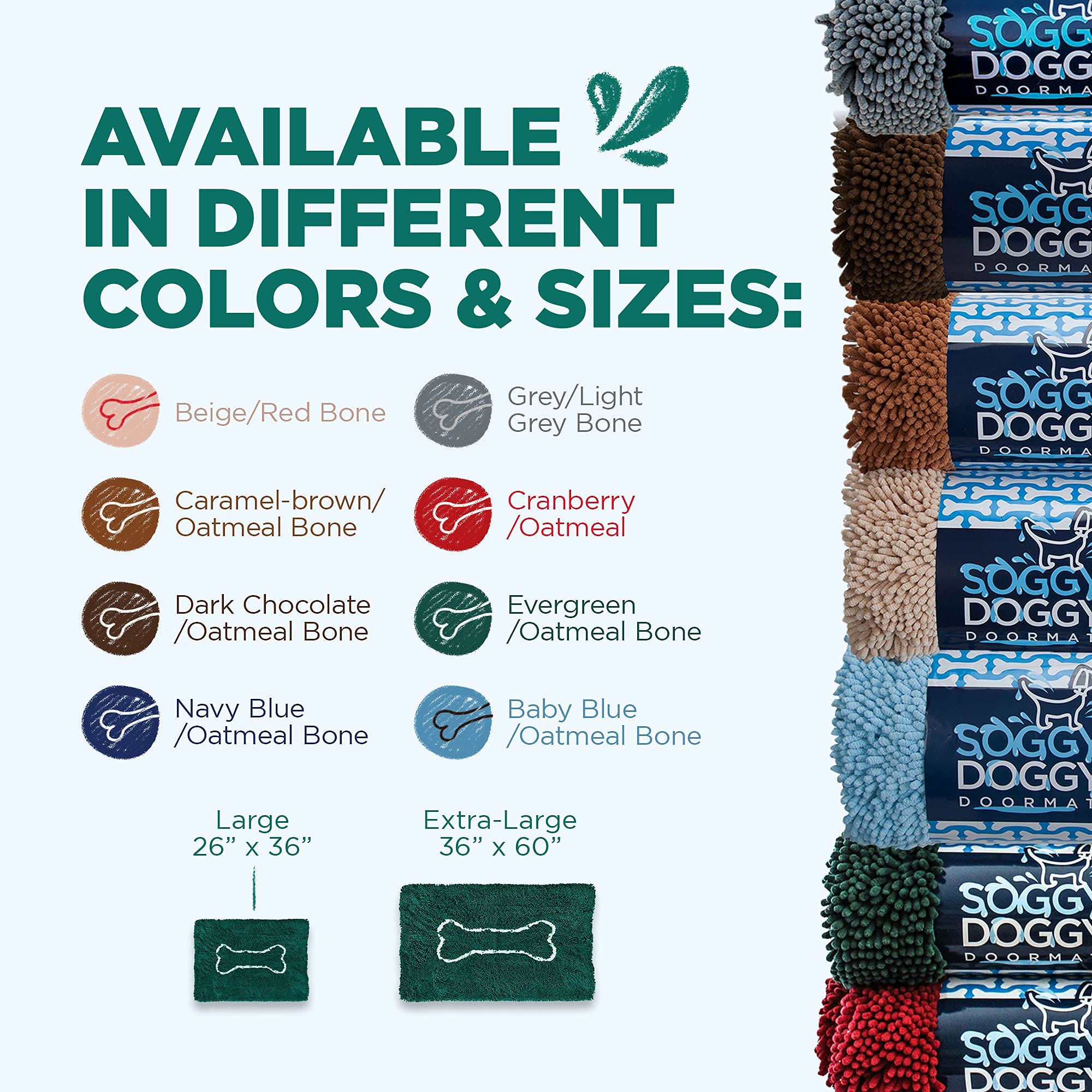 Ultra-Absorbent Soggy Doggy Doormat with Bone Design - Microfiber Chenille Indoor Wet Dog Mat for Muddy Paws, Drying & Pet Grooming - Non-Slip Dog Bed Mat for Sleeping, Lounging & Entryway Protection (Evergreen/Oatmeal Bone) - Perfect for Homes with Active Dogs & High-Traffic Areas