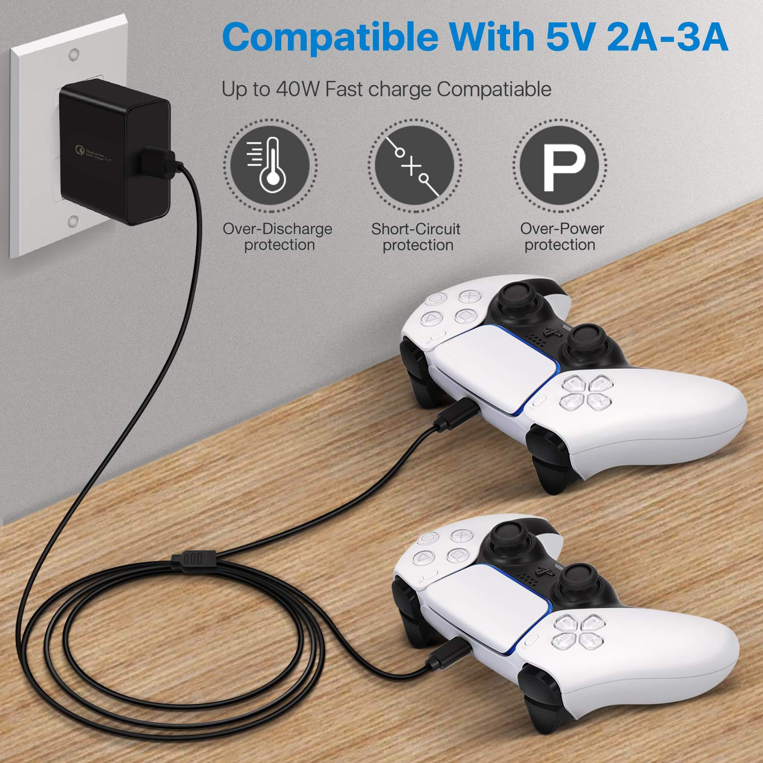 Dual USB-A to USB-C Charging Cable for PS5 DualSense, Xbox Series X/S, Xbox One & Nintendo Switch Pro Controllers - 10FT Long Charge & Play Cord - Perfect for Gaming Sessions & Multi-Device Charging