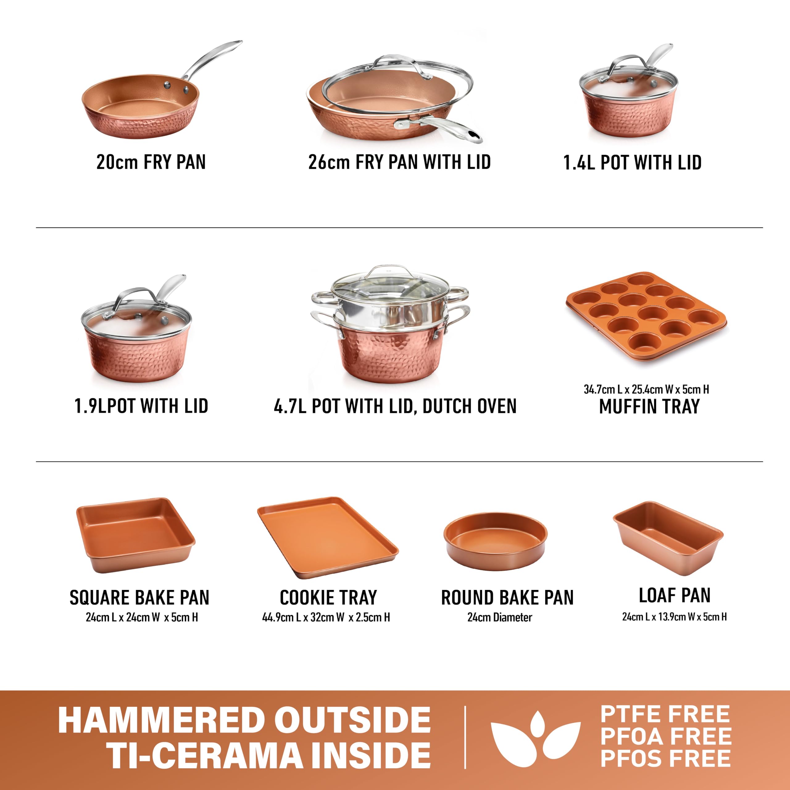 Gotham Steel Hammered 15-Piece Ceramic Non-Stick Cookware Set - Non-Toxic Pots and Pans, Oven & Dishwasher Safe - Perfect for Baking, Frying, and Everyday Cooking