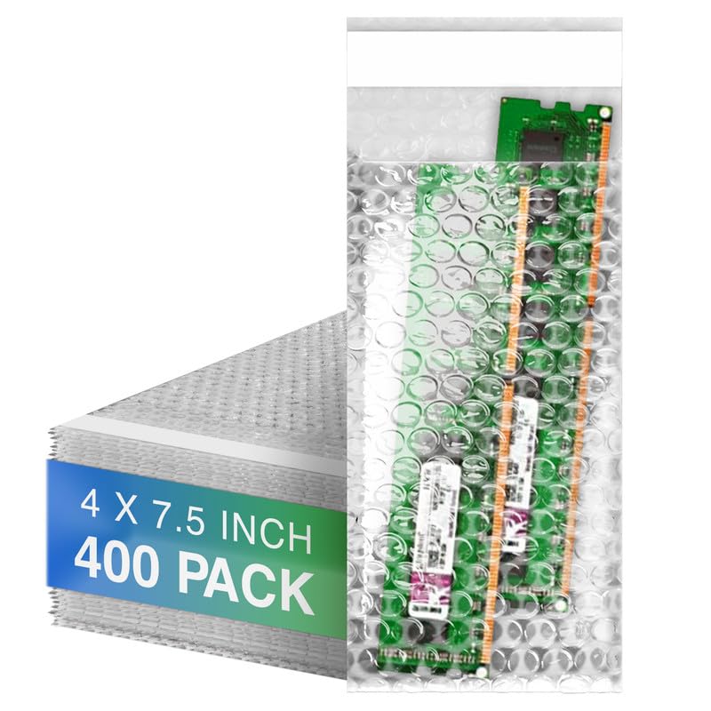 400 Pack 4 x 7.5 Inches Clear Self Seal Bubble Pouches - Waterproof Polyethylene Shipping Bags for Packaging, Moving & Fragile Items Storage - Ideal for Ecommerce, Gift Wrapping & Home Organization