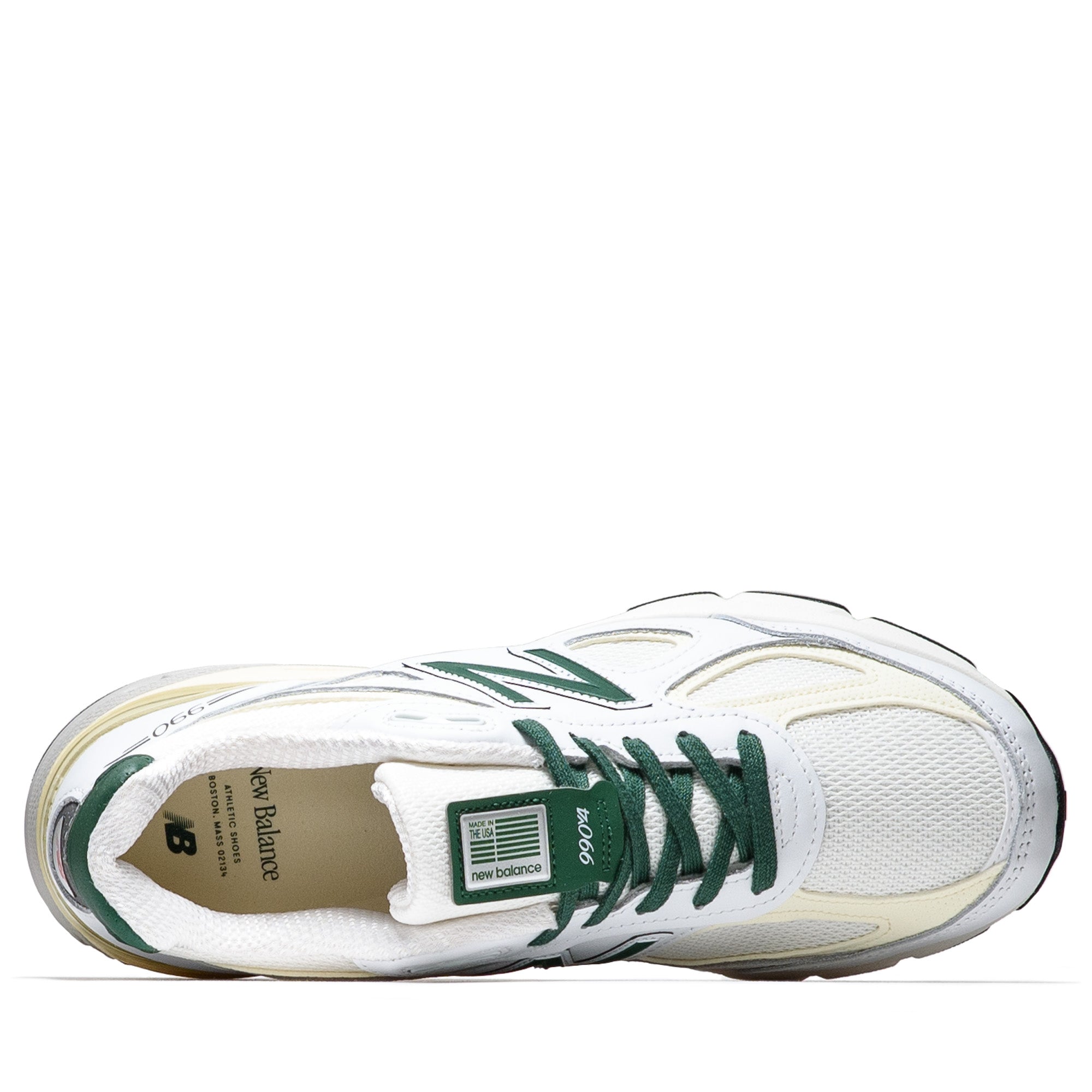 New Balance 990v4 Running Shoes Made in USA - White/Forest Green - Premium Comfort for Men & Women - Perfect for Jogging, Gym & Casual Wear