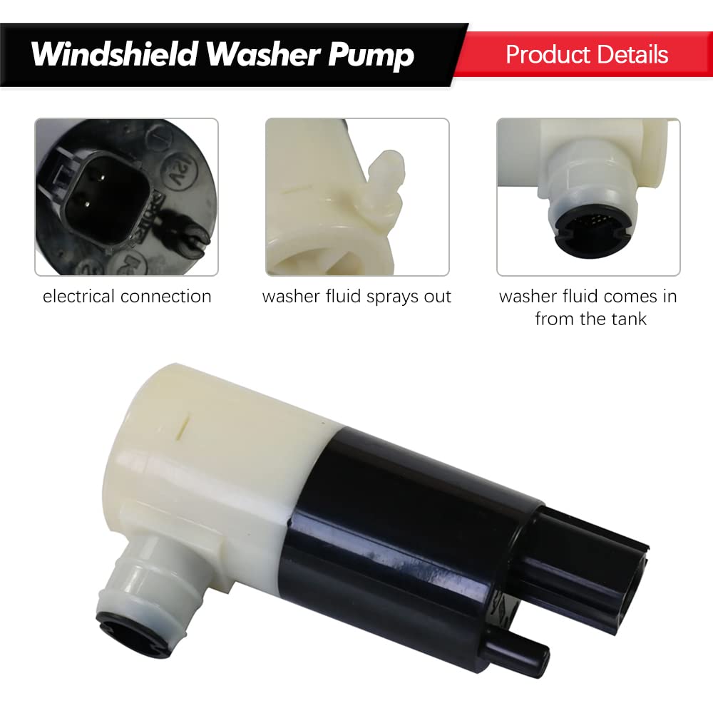 Premium Windshield Washer Pump with Grommet - Compatible with Chrysler, Dodge, Ford, Jeep, Lincoln - Replaces OEM 05103452AA, 05011807AB, 55077241AA, 05013160AA - Perfect for Car Maintenance & Windshield Cleaning