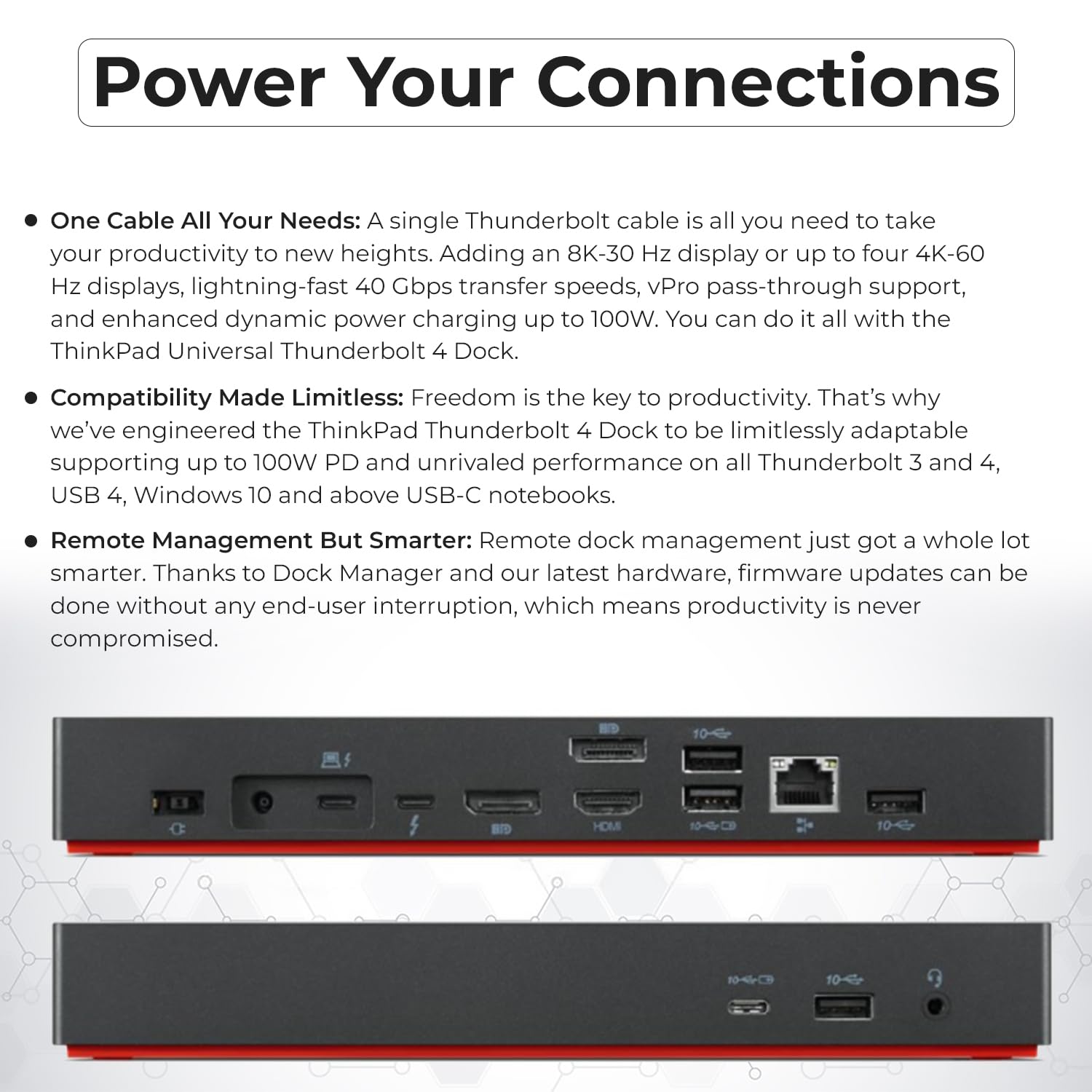 Lenovo ThinkPad Thunderbolt 4 Docking Station (40B00135US) - USB-C Laptop Dock with 135W Power Adapter, HDMI, DisplayPort & Thunderbolt Cables - Perfect for Home Office & Remote Work Setup