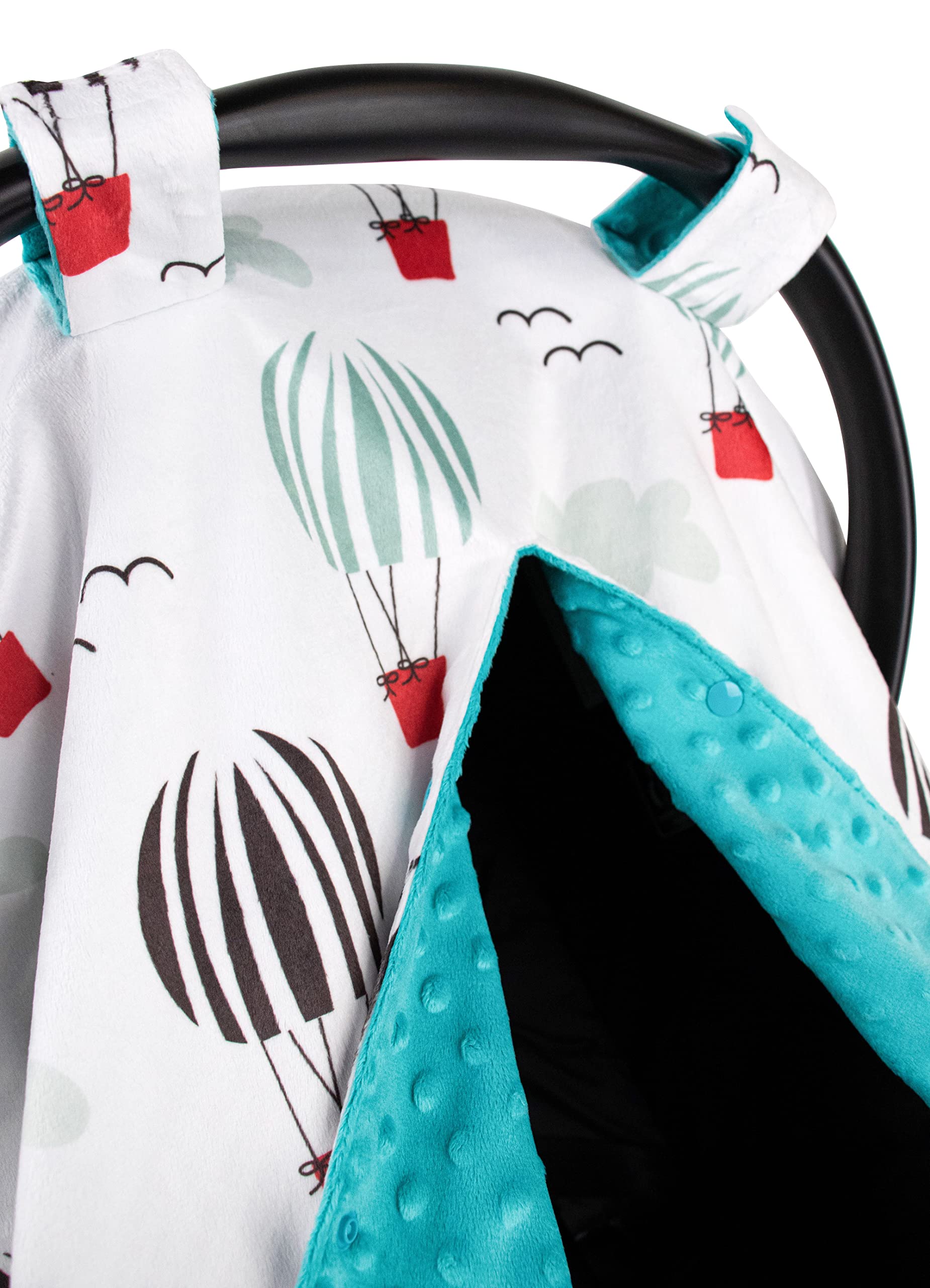 Top Tots Deluxe Minky Baby Car Seat Cover - Soft Striped Balloon Design, 40 x 29 Inch Aqua Blue - Perfect for Infant Car Seats, Strollers & Shopping Carts