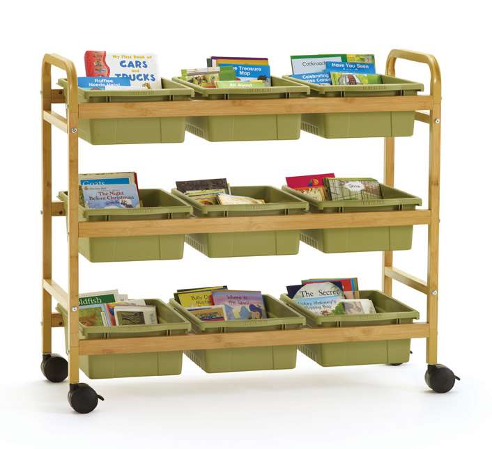 Bamboo Book Browser Cart - Portable Book Display Stand for Libraries, Bookstores & Home - Perfect for Organizing Books, Magazines & Reading Materials
