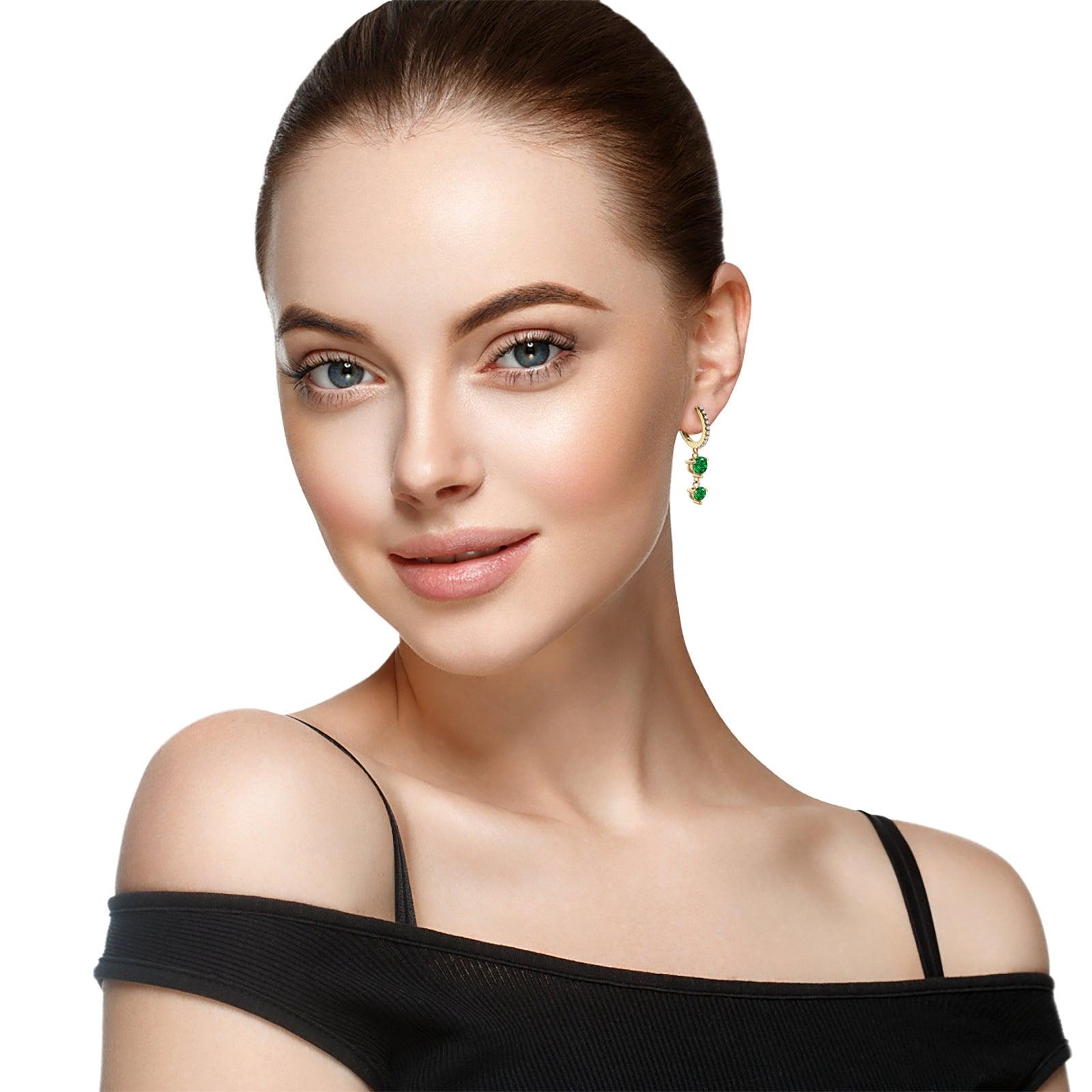 Exquisite Pavé Emerald Drop Earrings for Women – 14K Gold Plated Elegant Dangle Earrings | Perfect for Weddings, Parties & Special Occasions