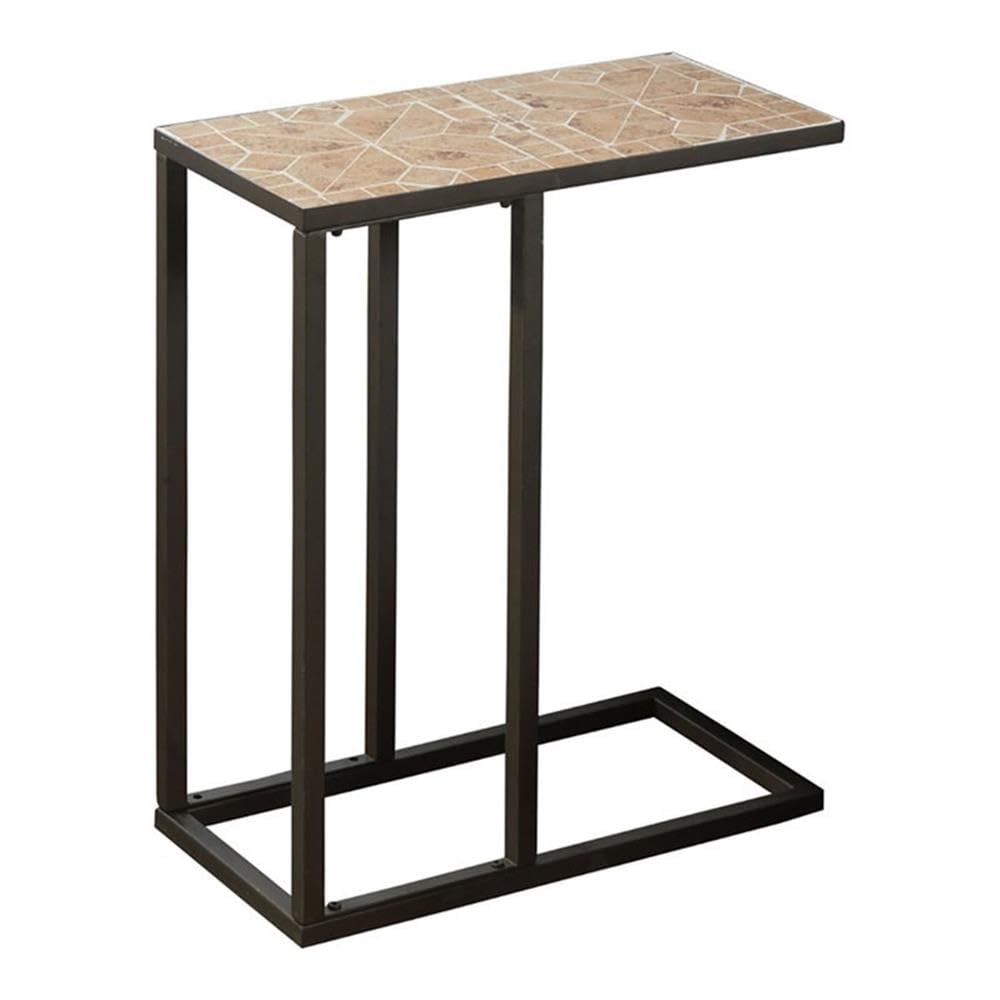 Monarch Specialties 3164 C-Shaped End Side Table - Brown Metal Accent Table with Terracotta Tile Top & Hammered Finish, 20