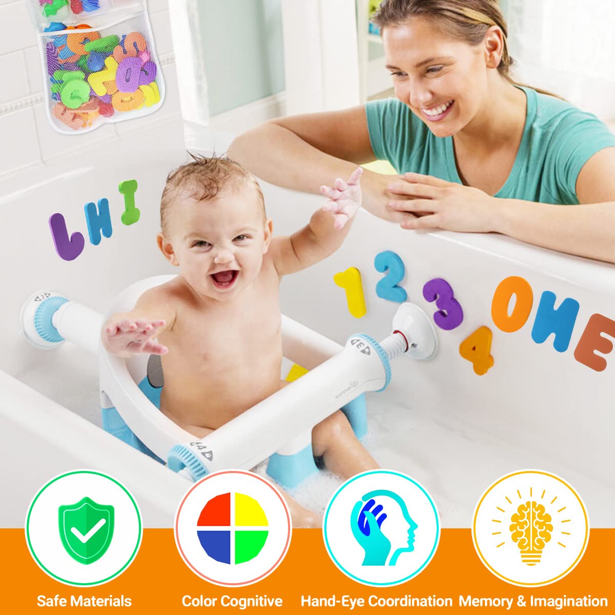 Jiosdo 36-Piece Foam Bath Letters & Numbers Set with Mesh Storage Bag & Hooks - Educational Alphabet & Number Learning Toys for Toddlers & Kids - Perfect for Bathtime Fun, Early Learning & Sensory Play