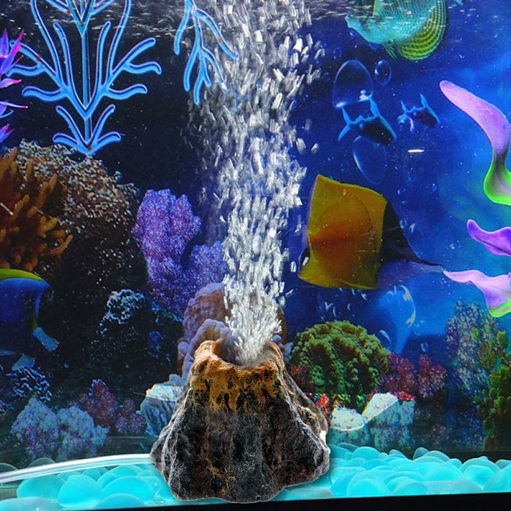 Toukeroum Fish Tank Volcano Decor with Air Bubble Stone - Underwater Aquarium Ornament for Oxygenation | Perfect for Tropical Fish Tanks, Betta Bowls & Aquatic Decorations