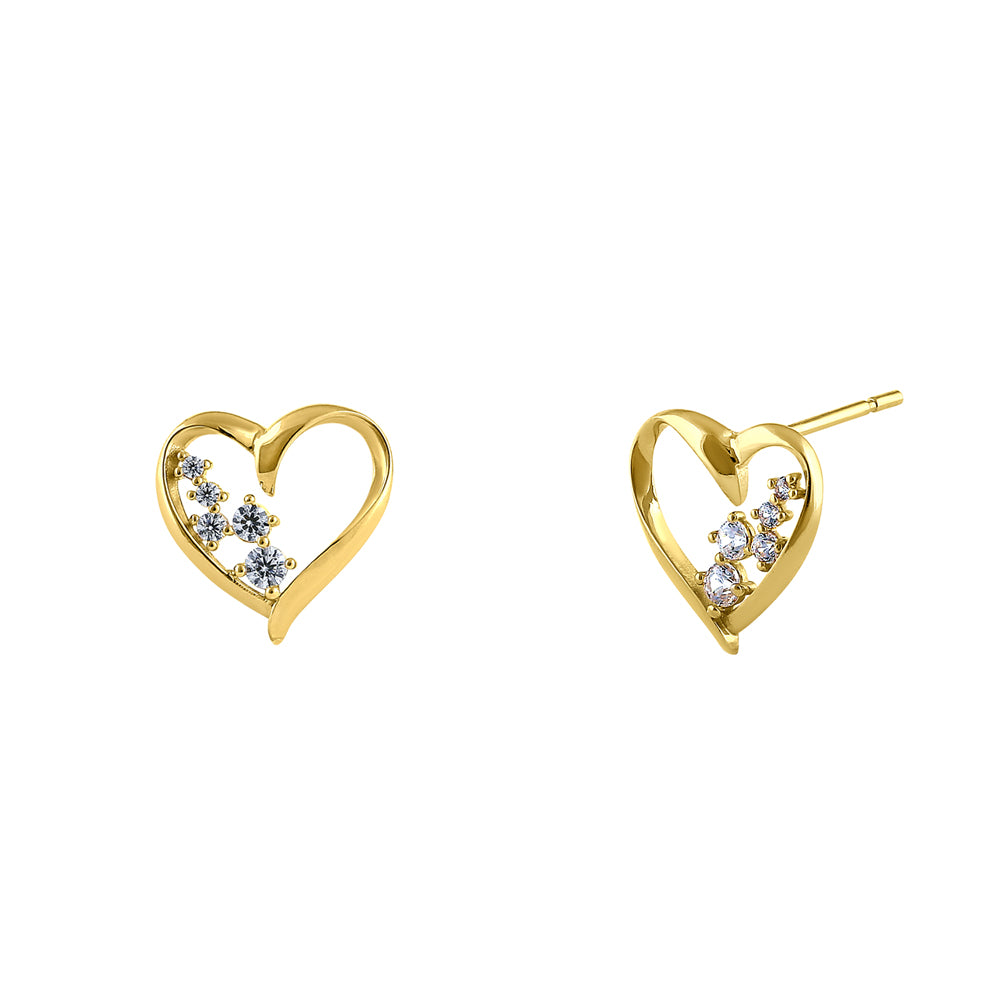 14K Yellow Gold Heart-Shaped Cubic Zirconia Stud Earrings for Women - Perfect for Valentine's Day, Anniversary & Romantic Gifts