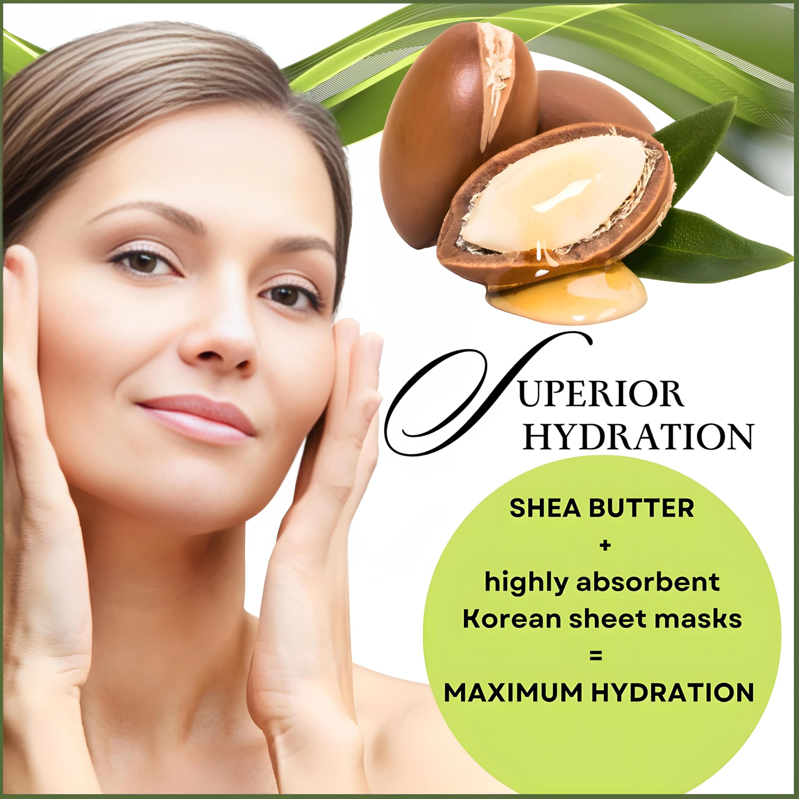 Pure Shea Butter Facial Sheet Mask - Deep Hydration & Moisturizing Korean Skincare for Dry Skin | Vegan & Cruelty-Free (10 Sheets) | Perfect for Daily Use, Spa Nights & Travel Skincare Routine