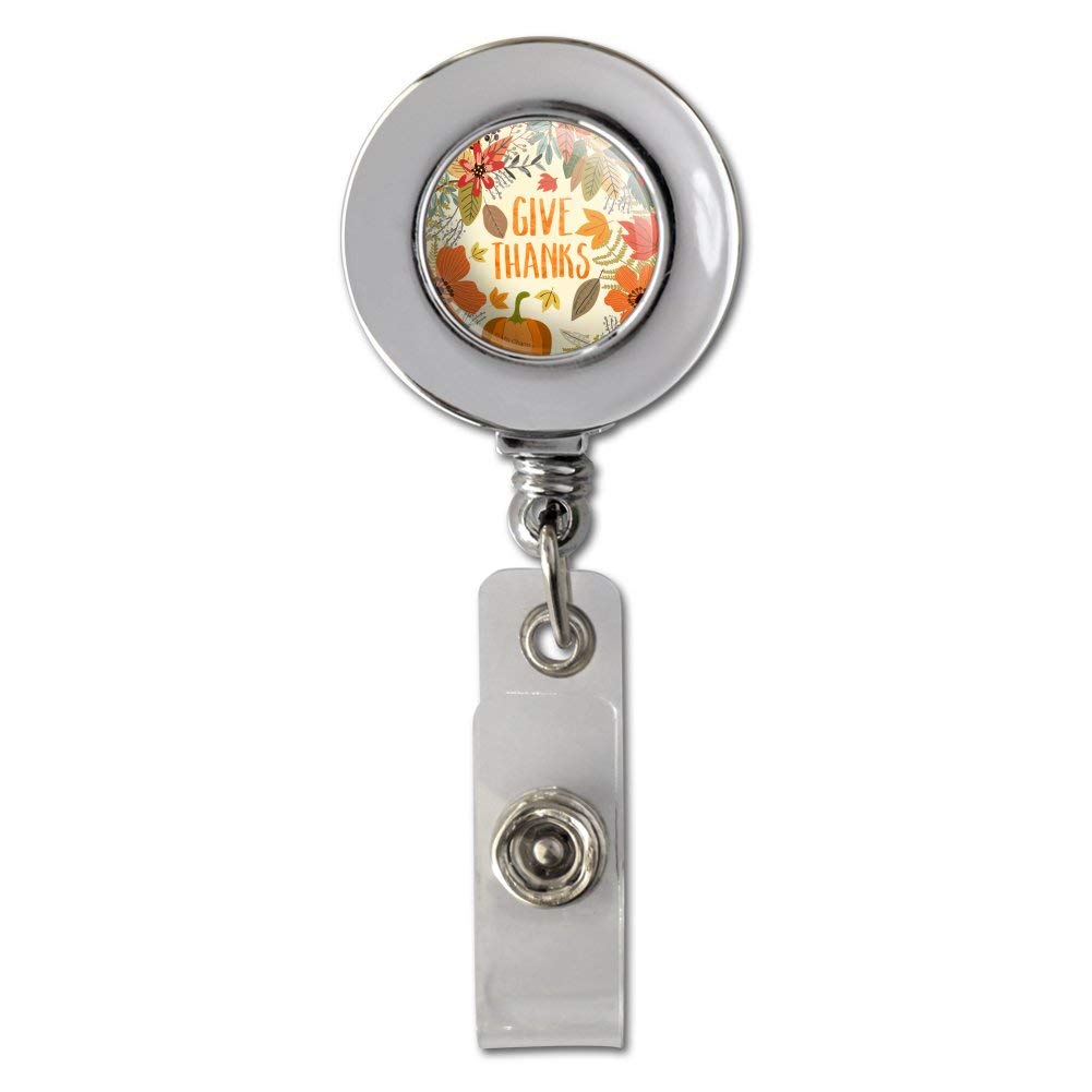Thanksgiving Pumpkin Retractable ID Badge Reel with Chrome Clip - Perfect for Office, School, and Holiday Events