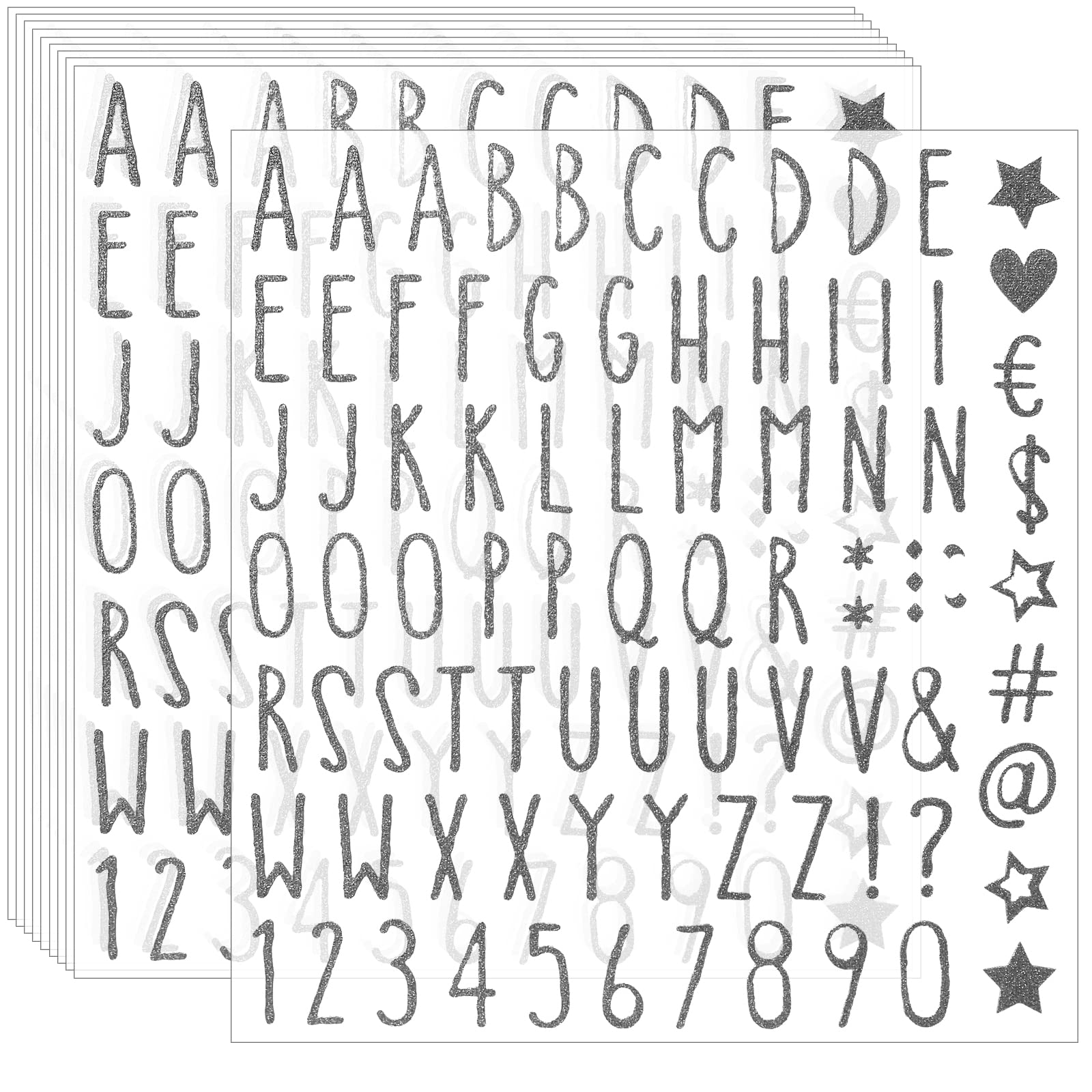 800PCS Glitter Alphabet & Number Stickers - Self-Adhesive Silver Letter Decals for DIY Crafts, Graduation Cap Decor, Classroom Design, Business Signs & Address Markers (10 Sheets) - Perfect for Scrapbooking, Party Decorations & Home Organization