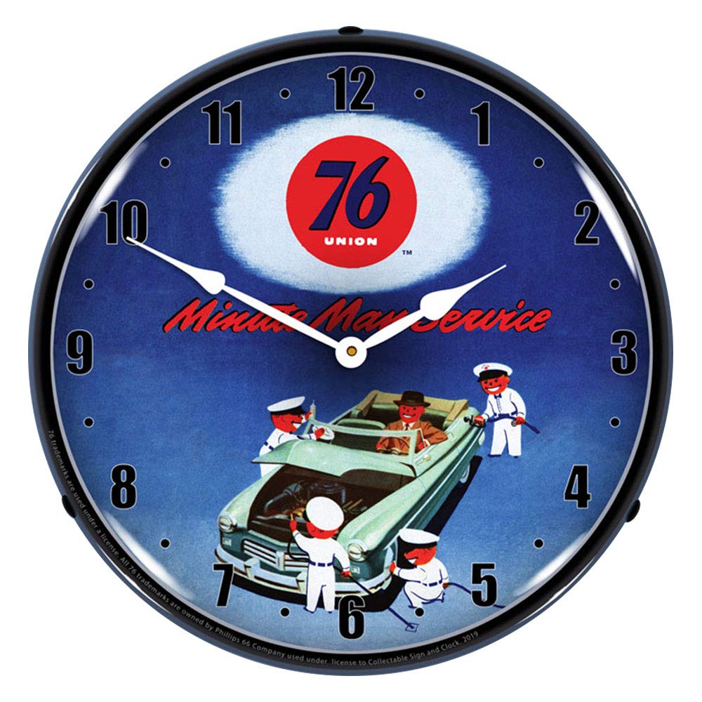 Union 76 Minute Man Service LED Wall Clock - 14 Inch Retro Vintage Lighted Decor for Gas Stations, Man Caves & Americana Collectors