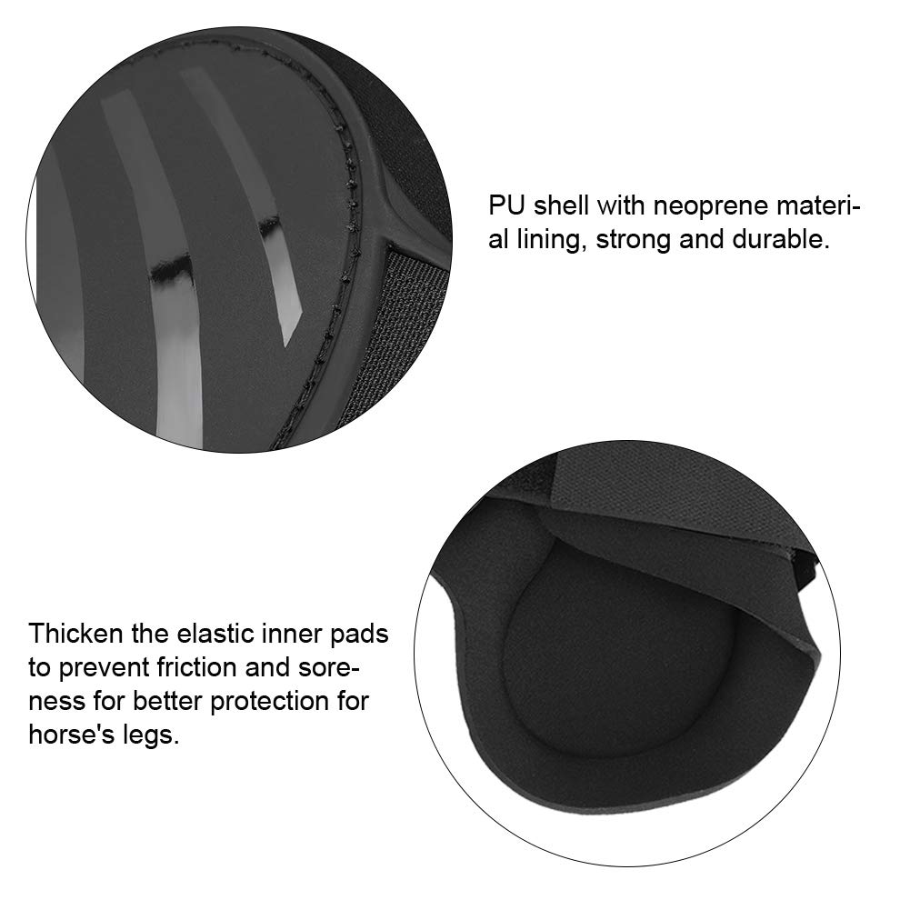 Horse Leg Guards for Jumping - 2 Pairs PU Shell Protective Boots for Front & Back Legs - Fly Protection for Horses - Ideal for Training, Riding & Competitions (M Black)