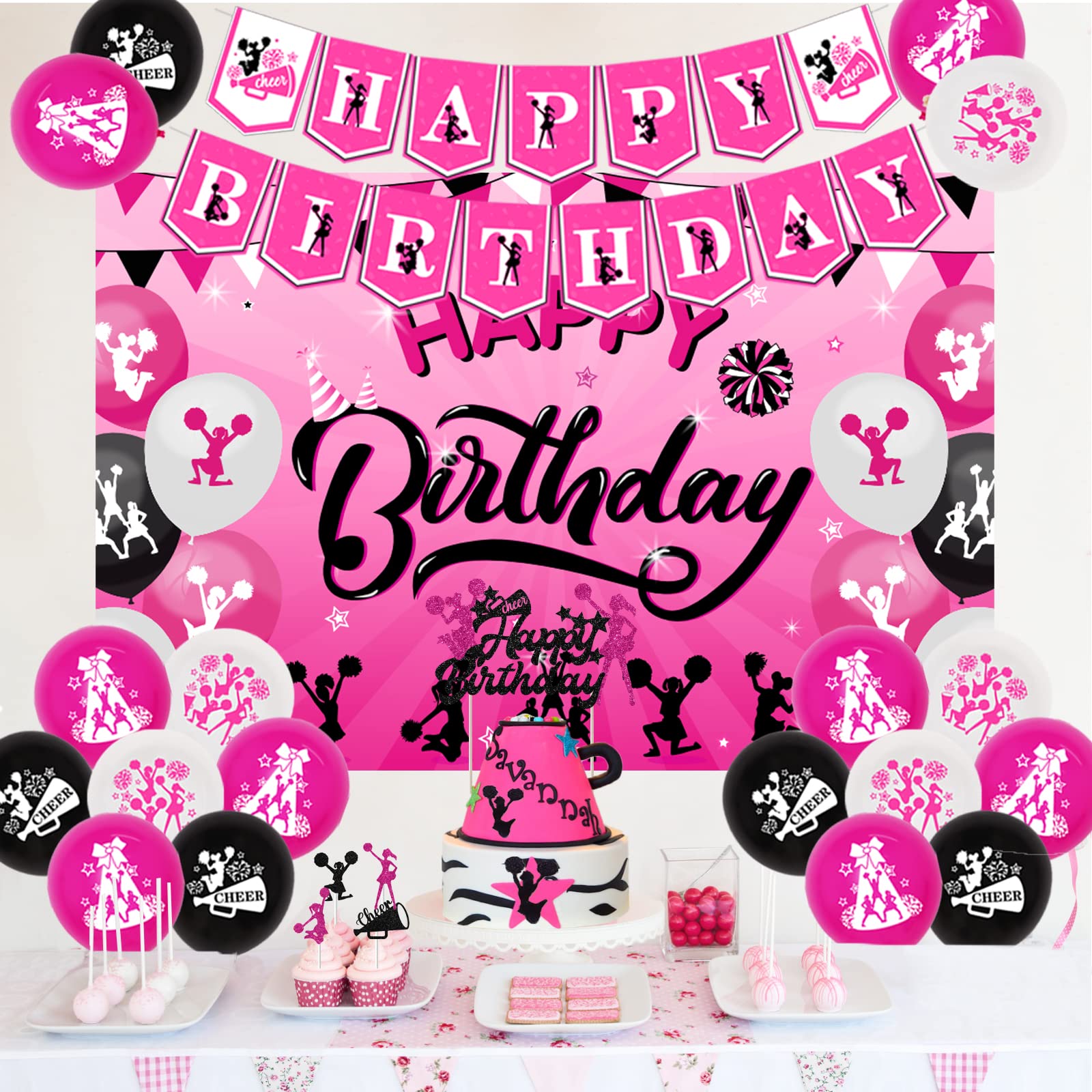 Cheerleader Party Decorations - Rose Red Black Theme for Birthday Celebrations