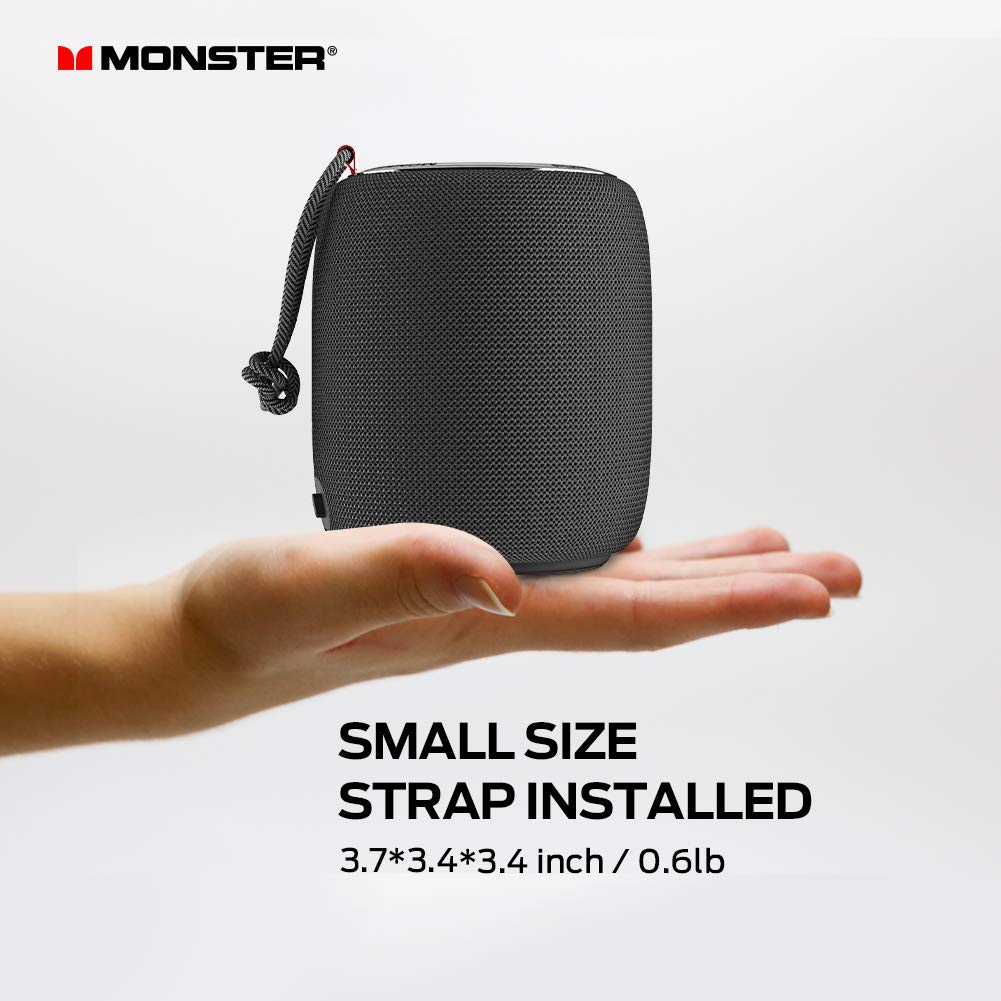 Monster S110 Bluetooth Speaker - Portable Wireless Speaker with Pure Sound, IPX5 Waterproof, TWS Pairing, Compact & Lightweight for Outdoor, Indoor, Hiking, Camping, Beach, Party (Black)