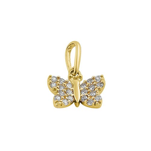 14K Solid Yellow Gold Butterfly Pendant with CZ Stones - Elegant Jewelry Gift for Women, Perfect for Birthdays, Anniversaries & Special Occasions