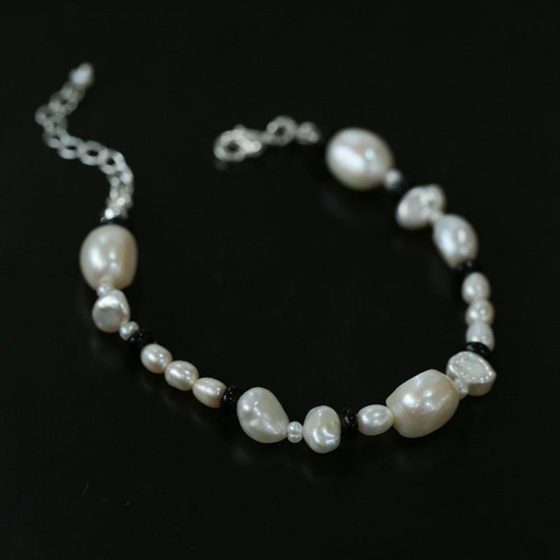 Elegant Baroque Pearl & Black Agate Beaded Bracelet for Women | Handmade Boho Chic Jewelry | Perfect for Weddings, Parties & Everyday Wear