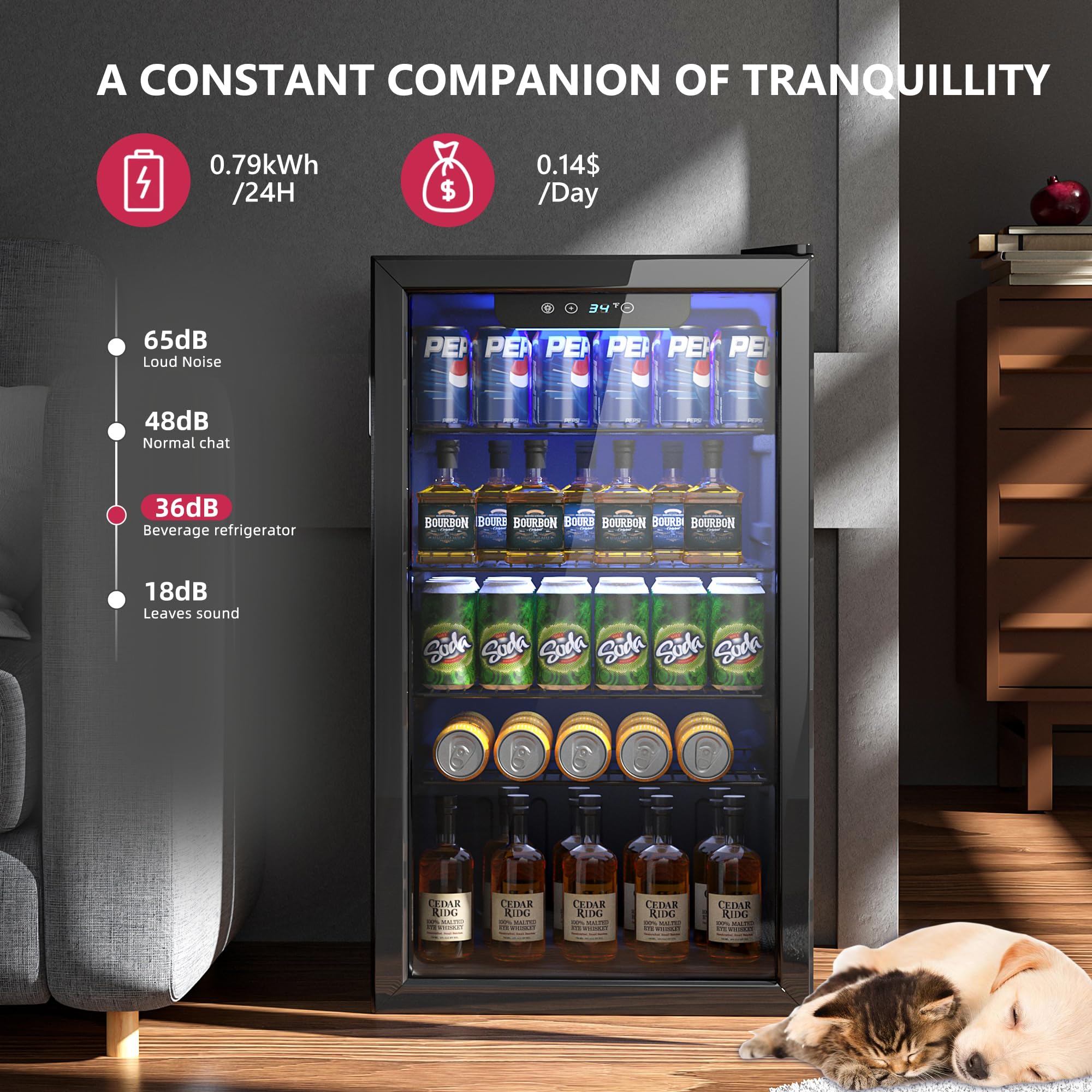 126 Can Mini Beverage Refrigerator Cooler with Glass Door - Adjustable Shelves for Soda, Beer, Wine - Perfect for Home, Office, Bar, and Outdoor Entertaining, Black