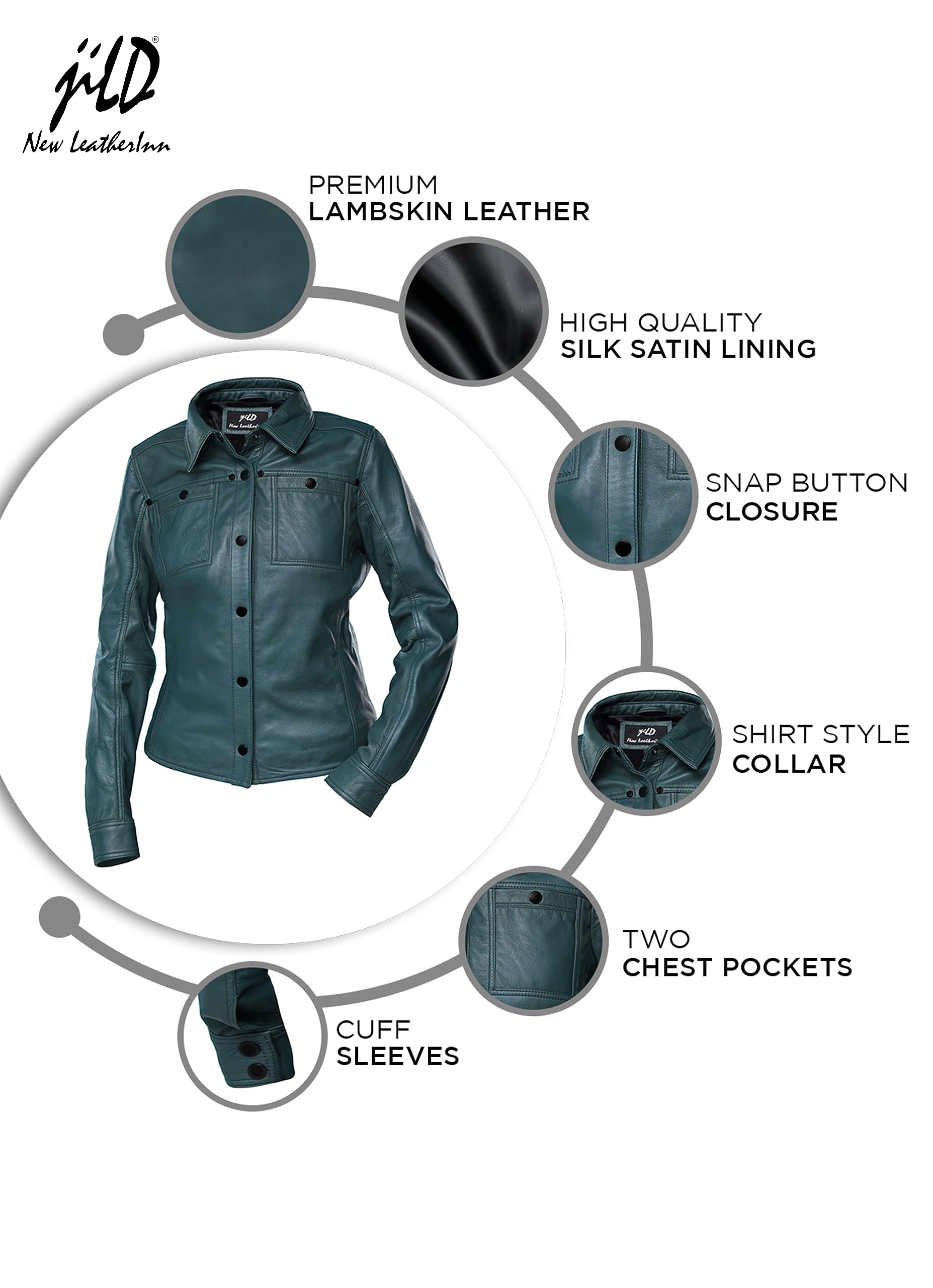Jild Women's Button Front Lambskin Leather Jacket Shacket - Casual Long Sleeve Shirt Jacket with Bust Pocket | Perfect for Fall Layering & Stylish Outfits
