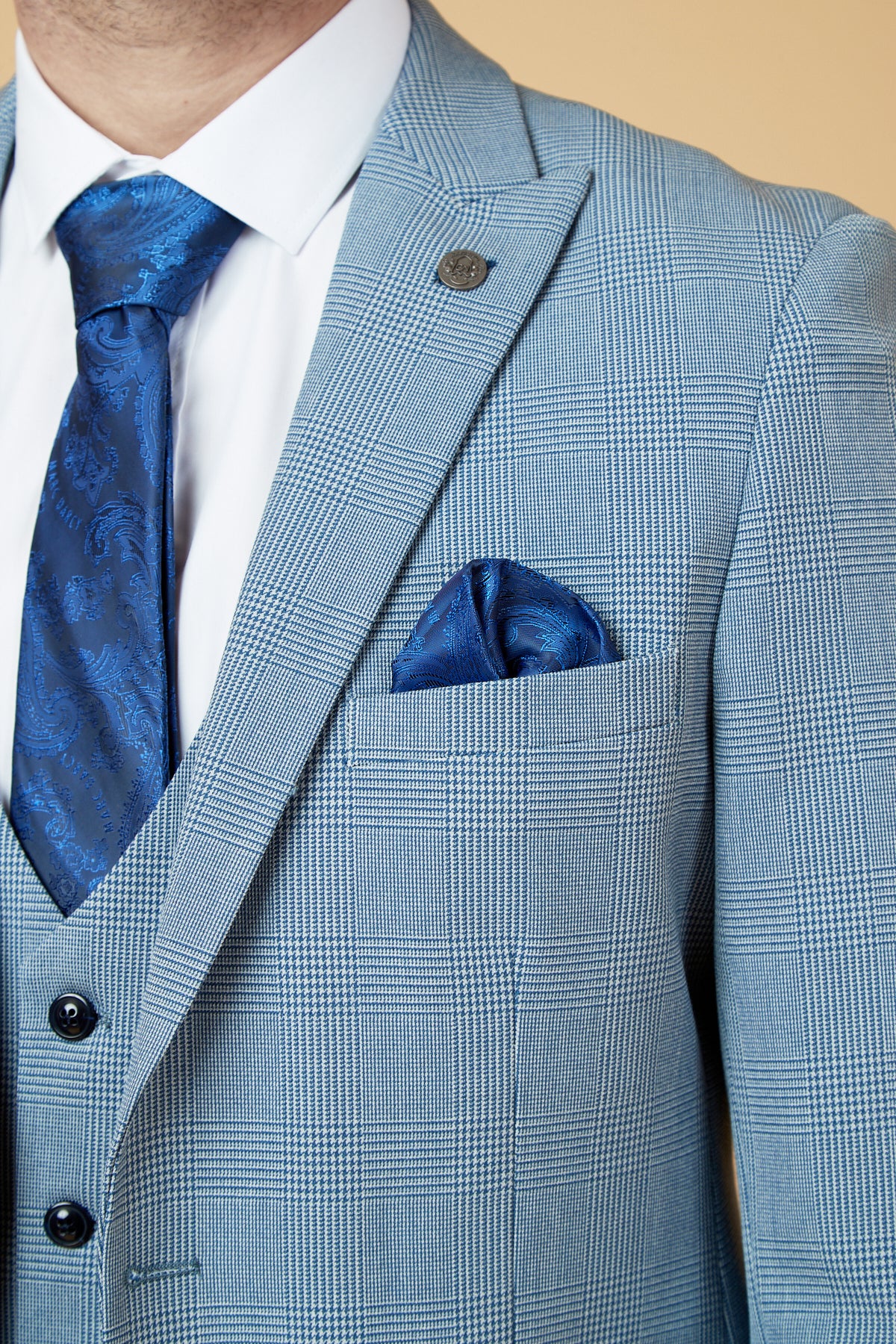 BROMLEY Sky Blue Check Two Piece Suit for Men - Classic Formal Business Attire - Perfect for Office, Weddings & Special Occasions