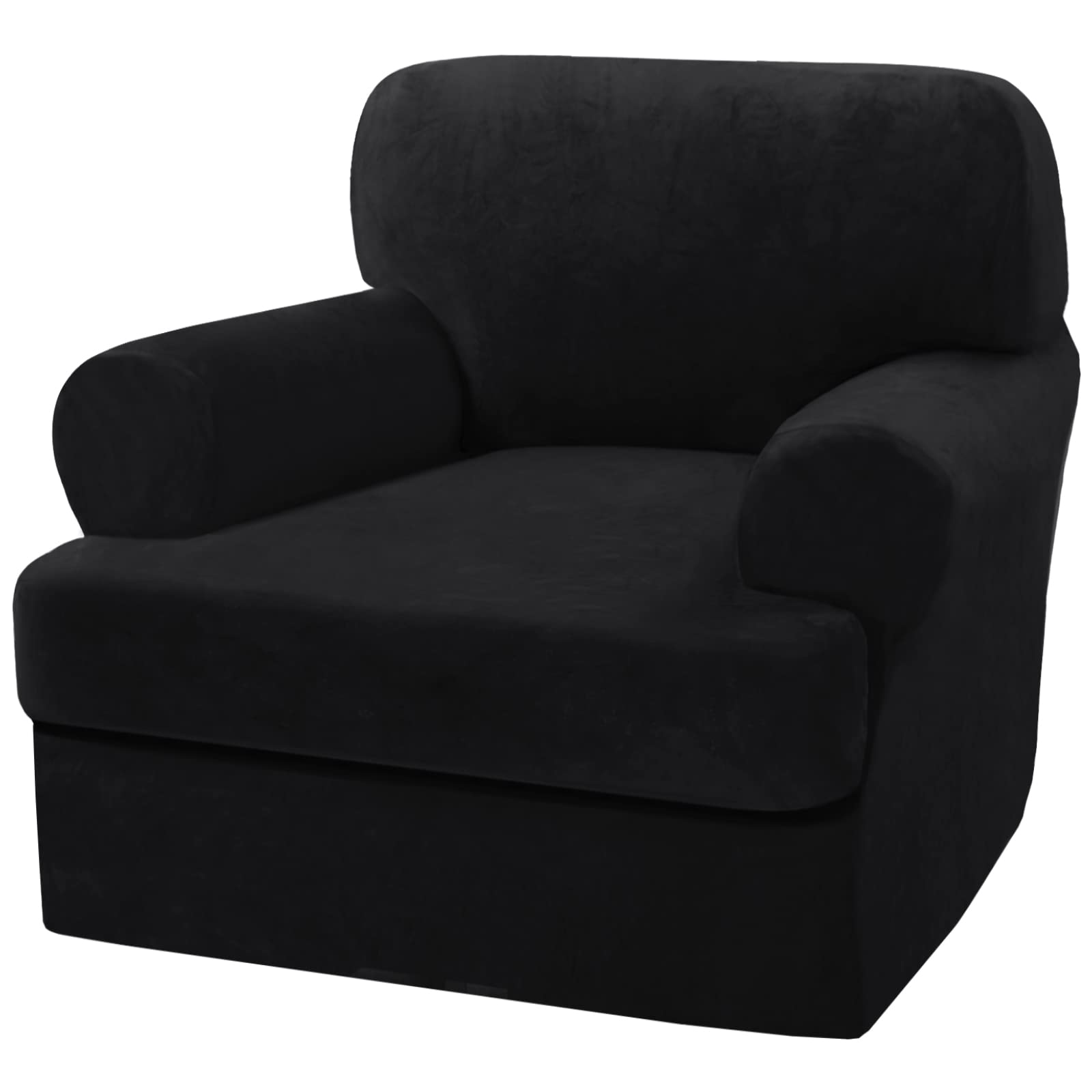 H.VERSAILTEX 2-Piece Velvet Sofa Cover Set with T-Cushion Slipcovers - Thick Stretchable Furniture Protector for Armchairs & Couches (Black) - Perfect for Living Room, Office, and Home Decor Protection