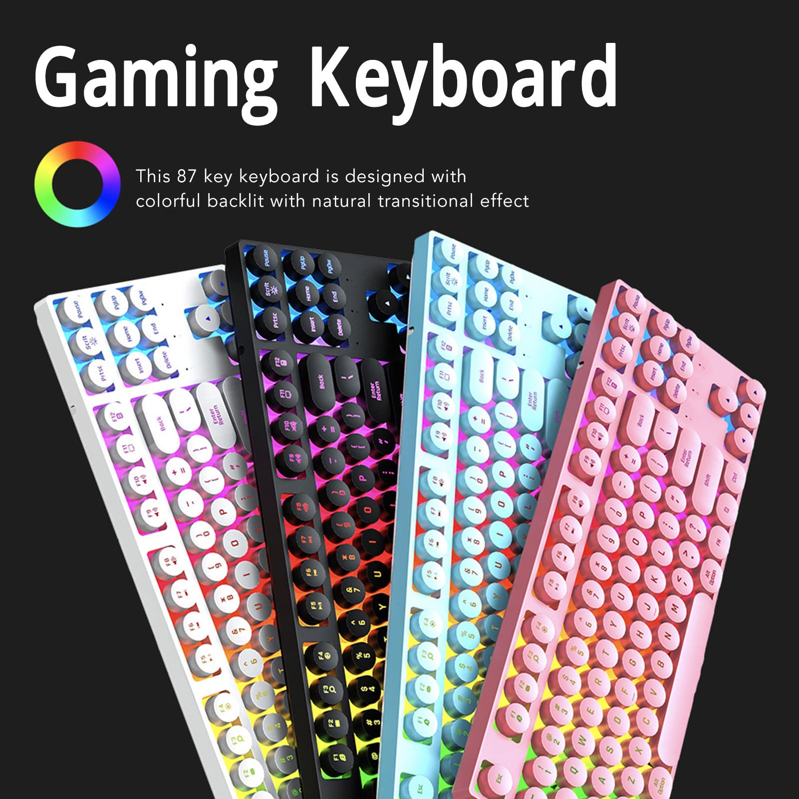 Haofy 87-Key Round Gaming Keyboard - Plug & Play Mechanical Keyboard for PC, Laptop, Dorm (Black) | Perfect for Esports, Typing & Office Work