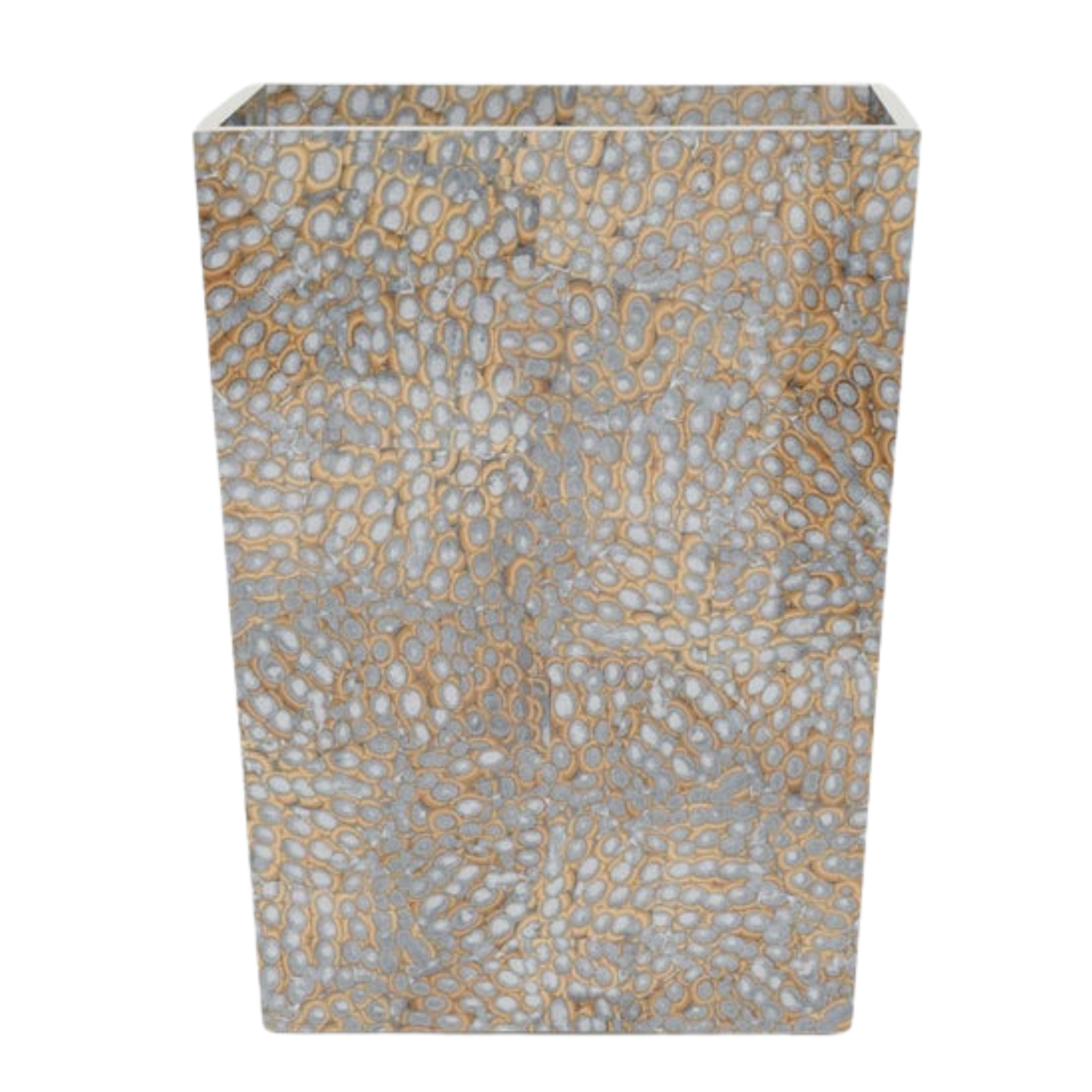 Callas Square Wastebasket - Silver Lacquered Cracked Eggshell Design | Modern Trash Can for Home, Office & Bathroom | Stylish Small Garbage Bin for Kitchen, Bedroom & Dorm Room