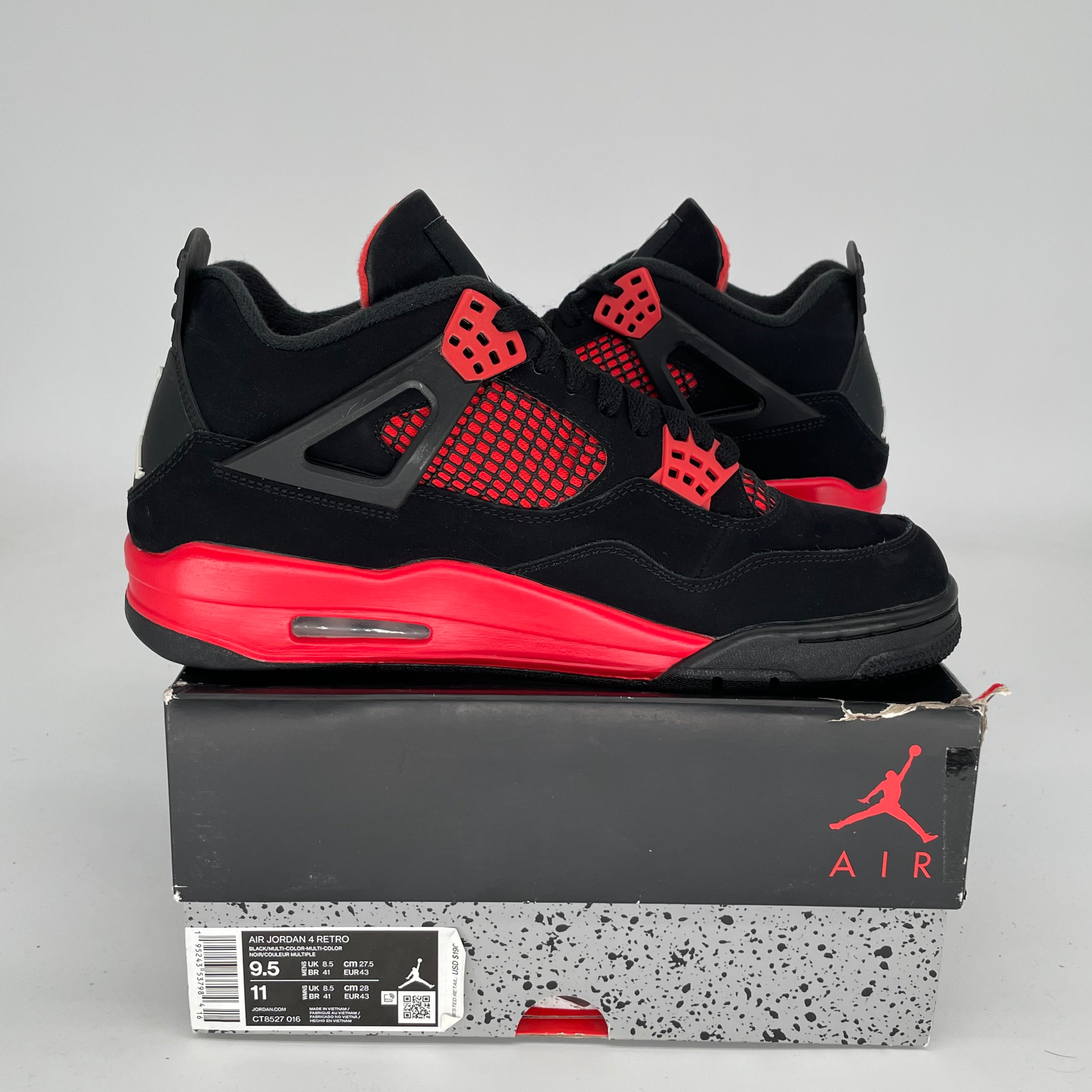 AIR JORDAN 4 Retro Red Thunder Men's Basketball Shoes Size 9.5 - Style CT8527-016 | Authentic Sneakers for Sports, Streetwear & Casual Fashion