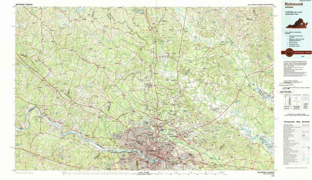 1984 Richmond, VA USGS Historical Topographic Map Wall Art - 63x36 Inch Large Vintage Virginia Poster - Perfect for Home Office Decor & Geography Enthusiasts
