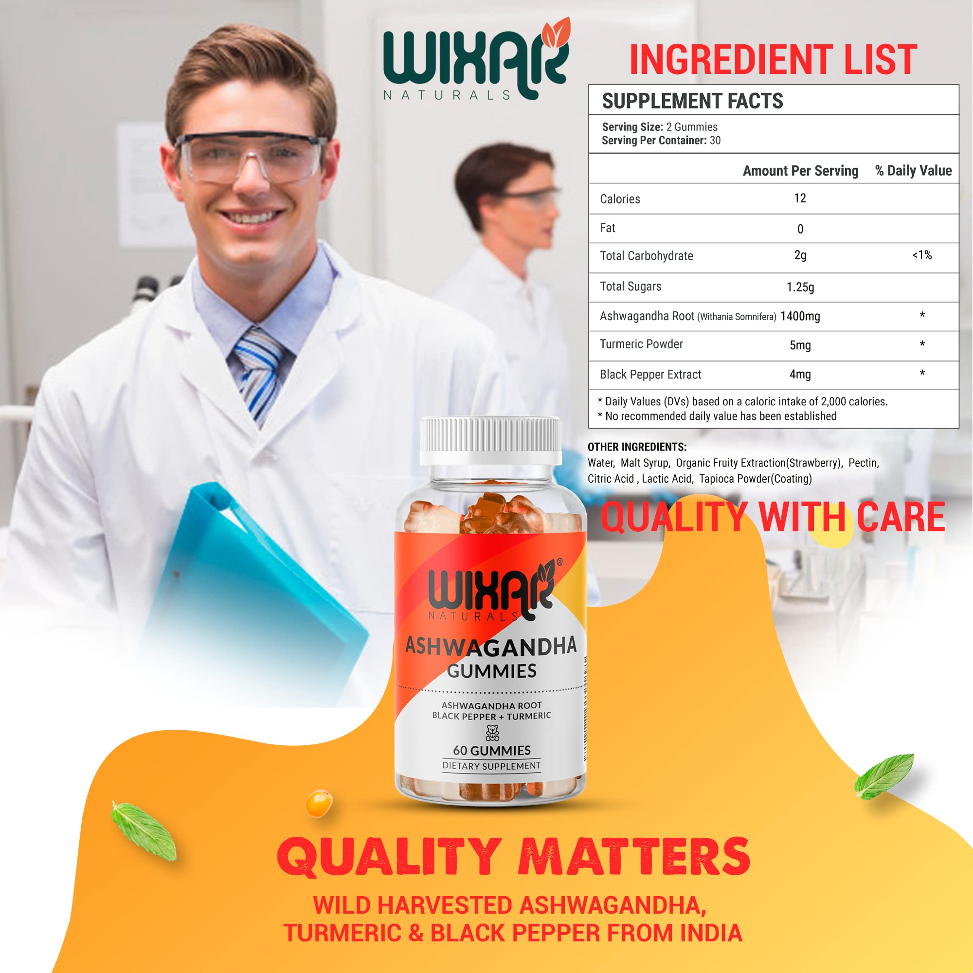 Ashwagandha Gummies with Turmeric & Black Pepper Extract - Natural Herbal Supplement for Stress Relief & Immune Support - 60 Vegan Gummies - Perfect for Daily Wellness & Anxiety Management