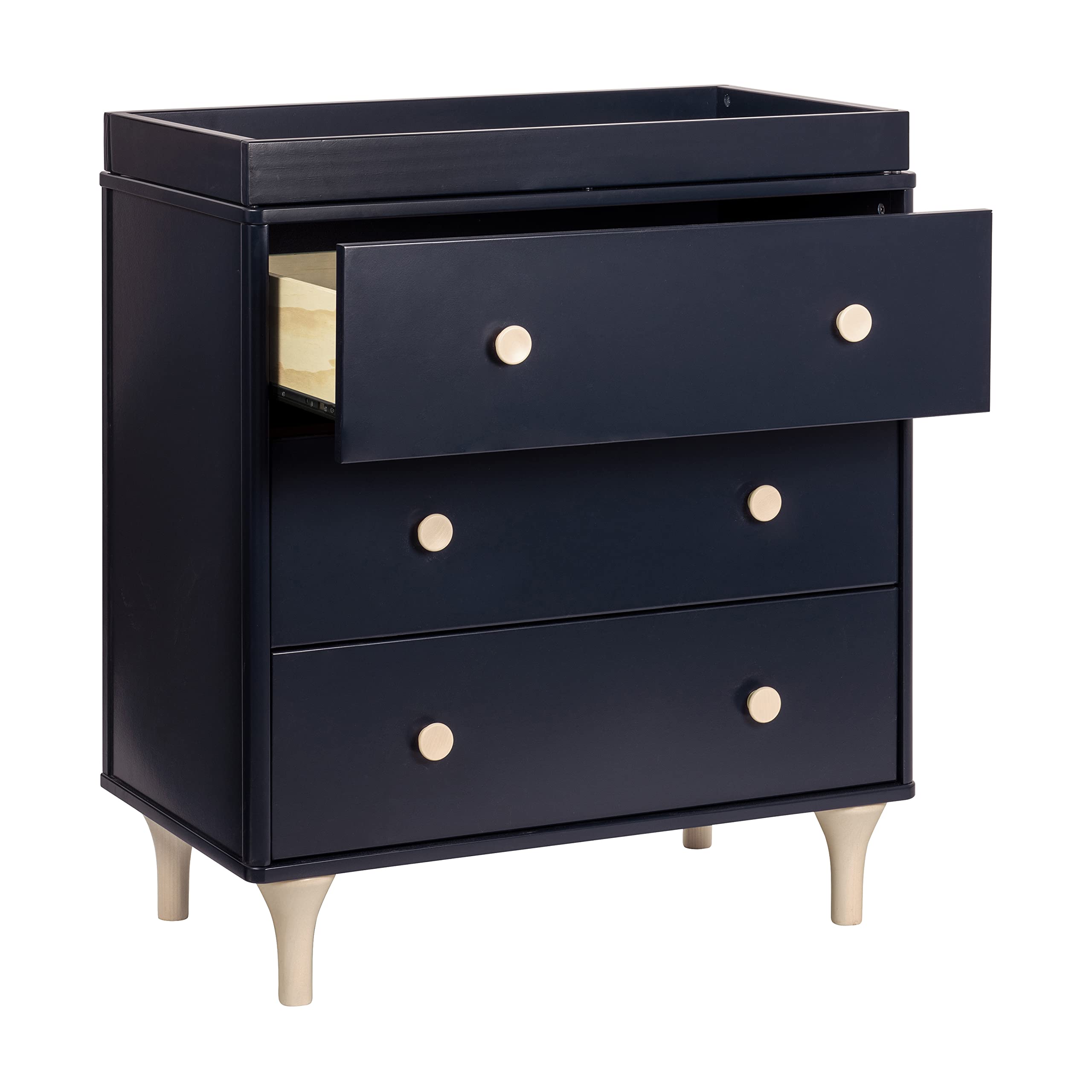 Babyletto Lolly 3-Drawer Nursery Dresser with Removable Changing Tray | Navy & Washed Natural | Greenguard Gold Certified | Perfect for Baby Room Organization & Diaper Changing