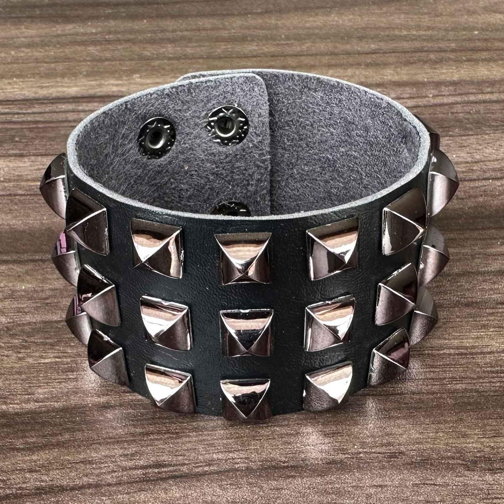 Punk Rock Pyramid Rivet Studded Wristband - Wide PU Leather Arm Cuff Bracelet for Women & Men - Gothic Fashion Accessory for Concerts, Parties & Alternative Style