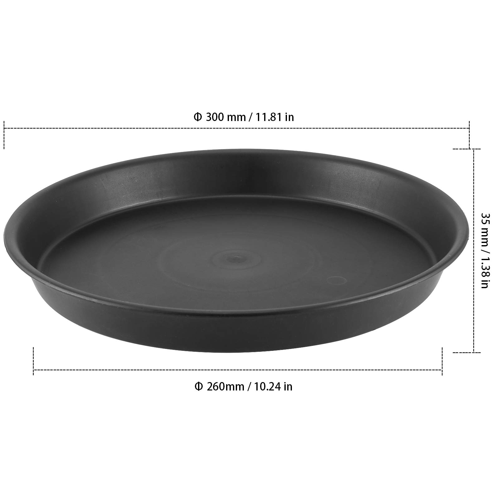 12 Pack 12 Inch Black Plastic Plant Saucers with White Labels - Drip Trays for Indoor & Outdoor Potted Plants - Perfect for Garden, Balcony, and Home Decor