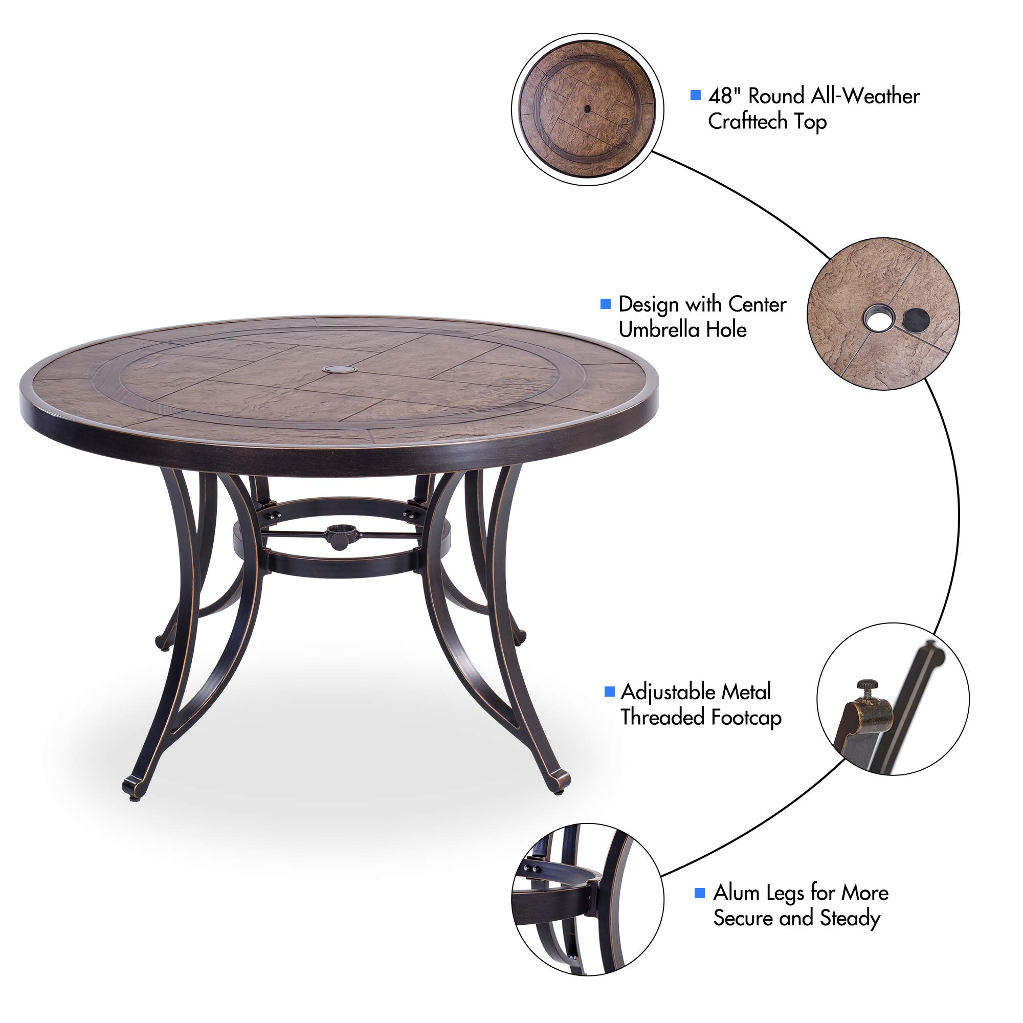 DALI Outdoor 5-Piece Dining Set - Aluminum Patio Furniture with Deep Cushioned Swivel Rocker Chairs & 48-Inch Round CraftTech Table | Perfect for Backyard, Garden, Poolside & Outdoor Entertaining