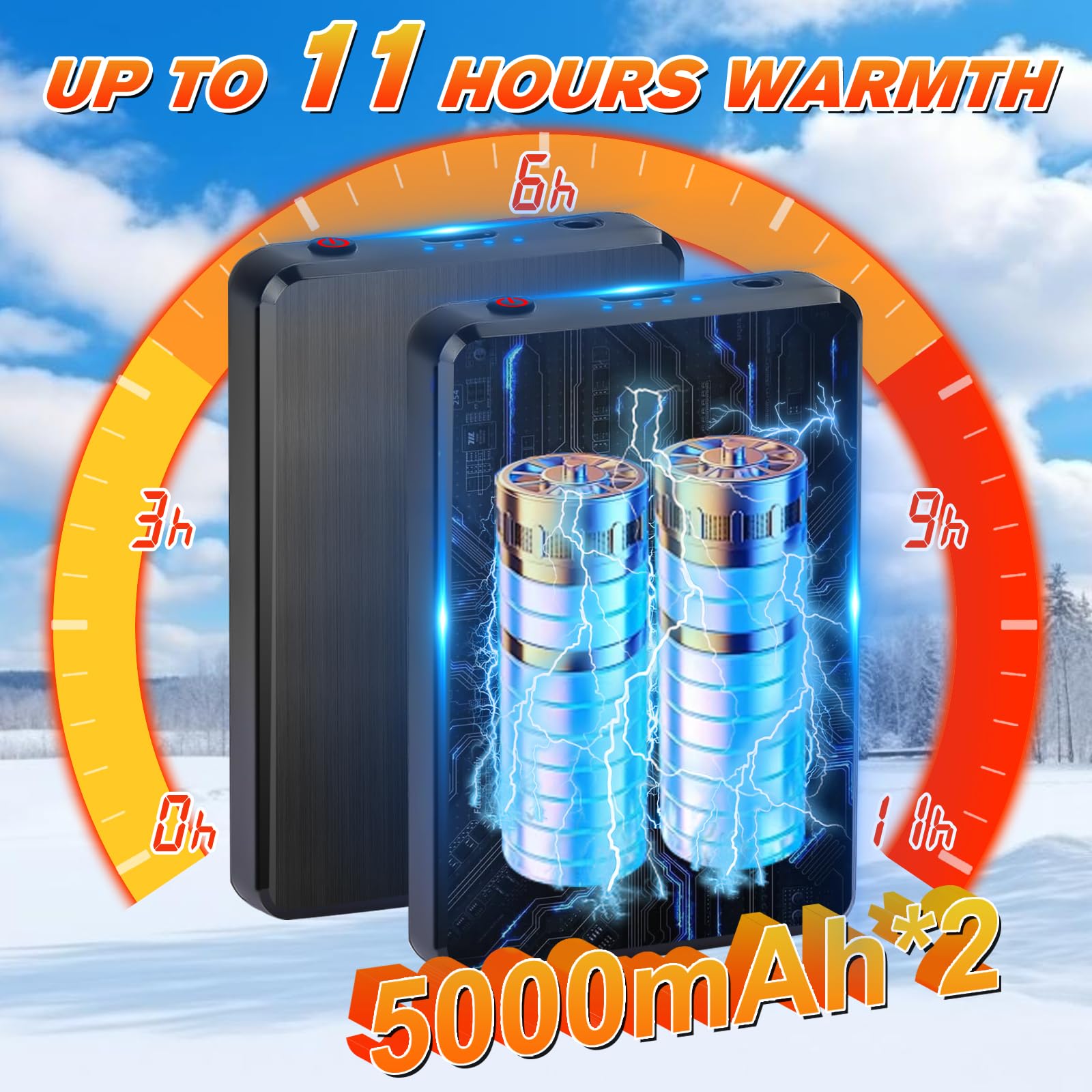 5000mAh Rechargeable Heated Socks for Men & Women - 11 Hours Heating, 3 Temperature Settings, Machine Washable Winter Foot Warmers - Perfect for Outdoor Activities Like Skiing, Hiking, Camping & Cold Weather Work