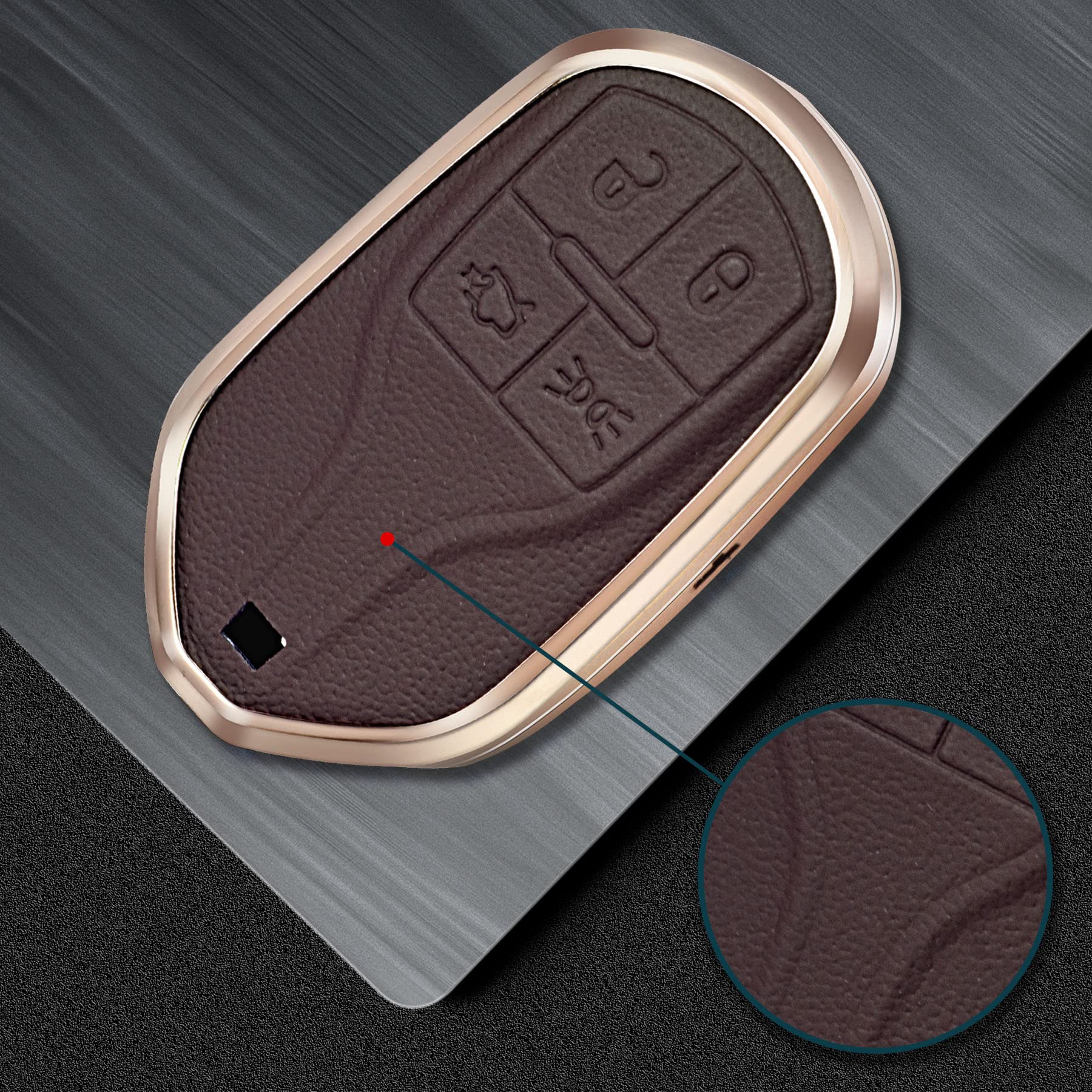 Premium Brown Leather & Aluminum Smart Key Case Cover for Maserati Ghibli/Levante/Quattroporte - 4 Button Keyless Remote Protector | Luxury Car Accessory for Daily Protection & Style Enhancement