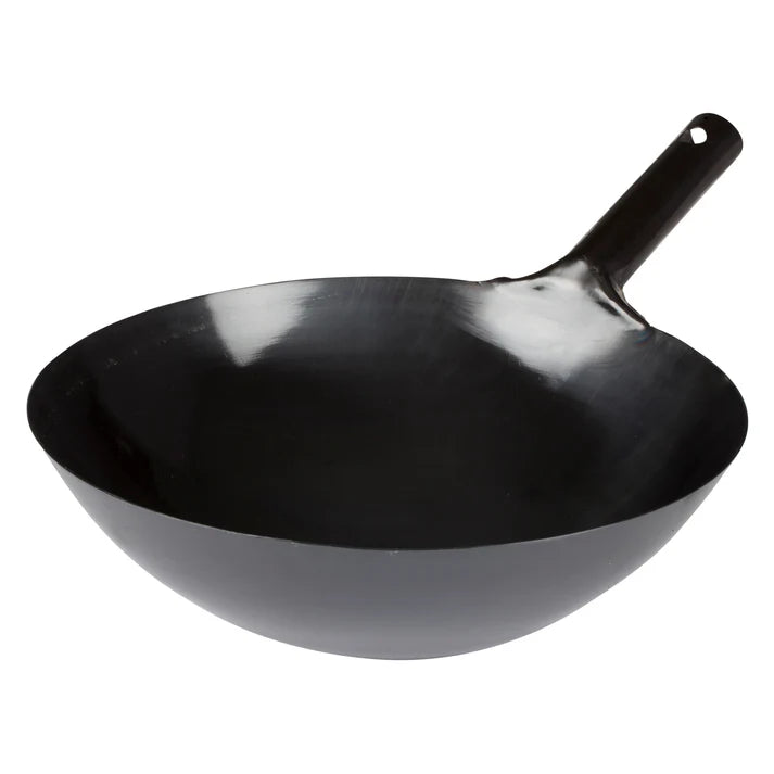 Winco 14-Inch Carbon Steel Chinese Wok Pan - Professional Restaurant-Grade Black Wok for Stir-Frying, Deep Frying & Asian Cooking - Perfect for Home Chefs & Commercial Kitchens