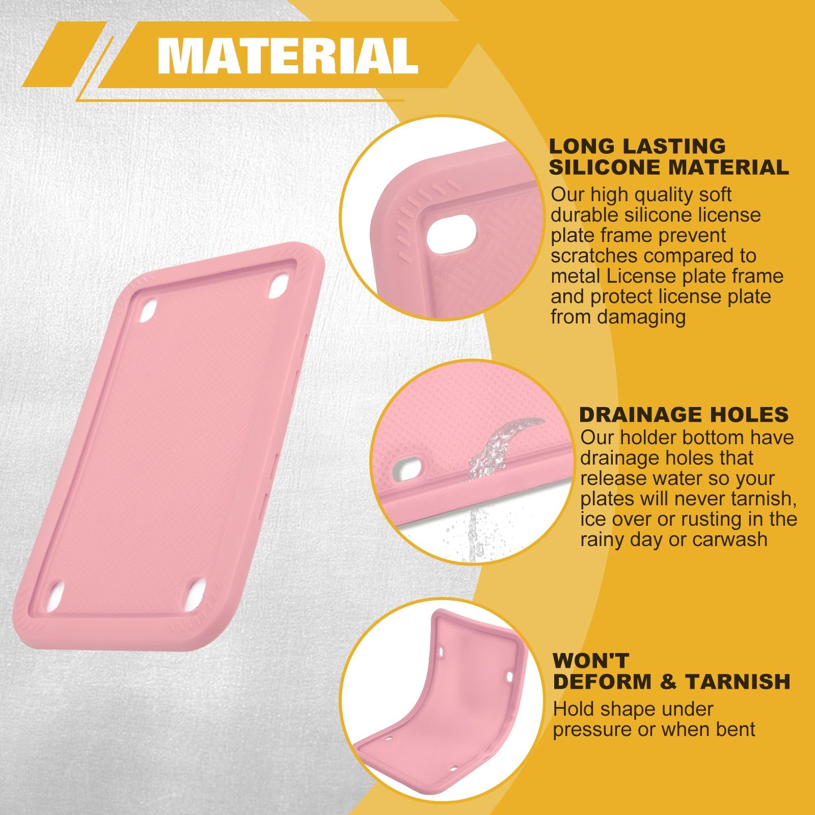 Xotic Tech Motorcycle Silicone License Plate Frame - Rustproof, Rattleproof, Weatherproof Motorbike Plate Holder (Pink, 7.56